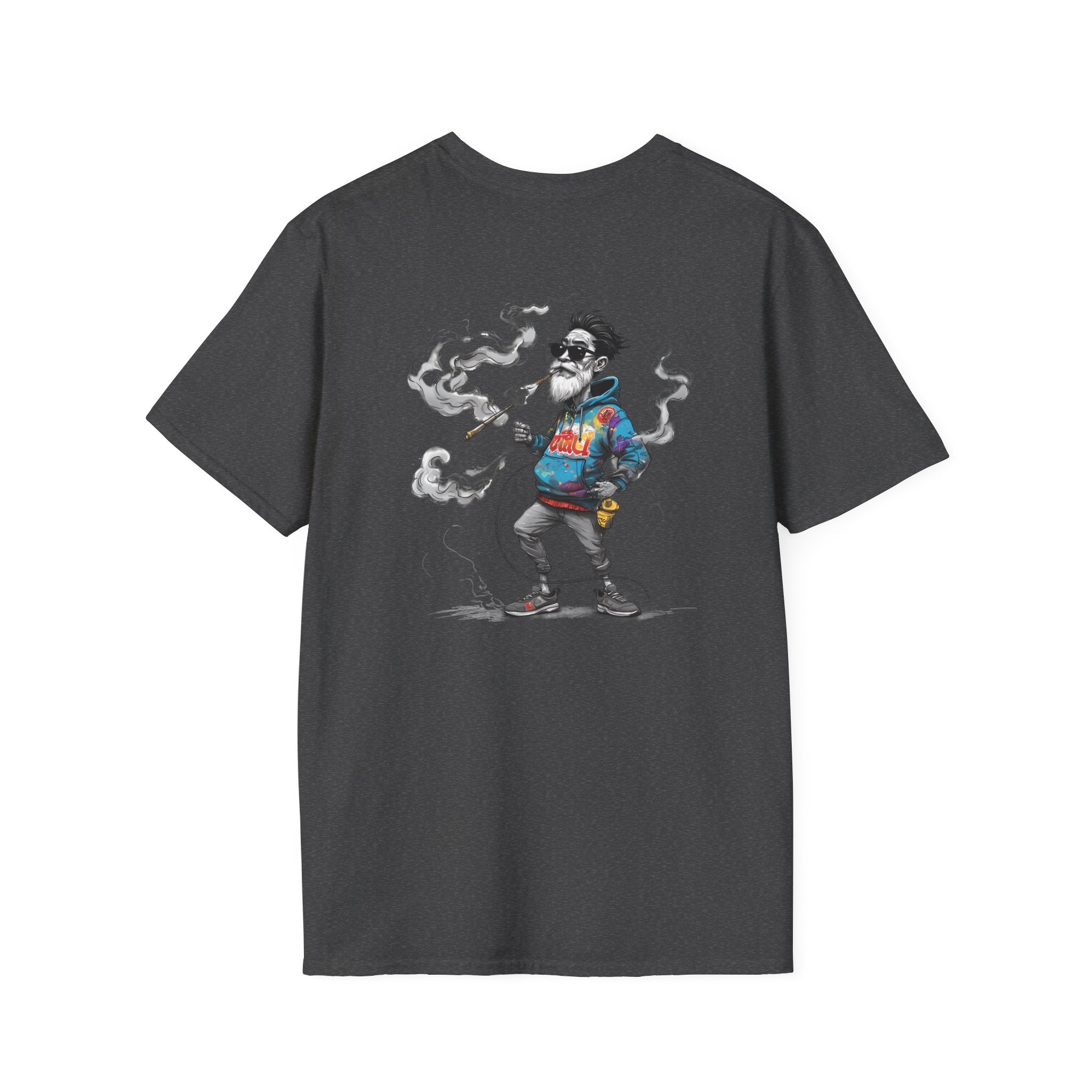 Cartoon T-Shirt – Funny Old Man Smoking Street Graphic Tee, Anti-Smoking Awareness Shirt
