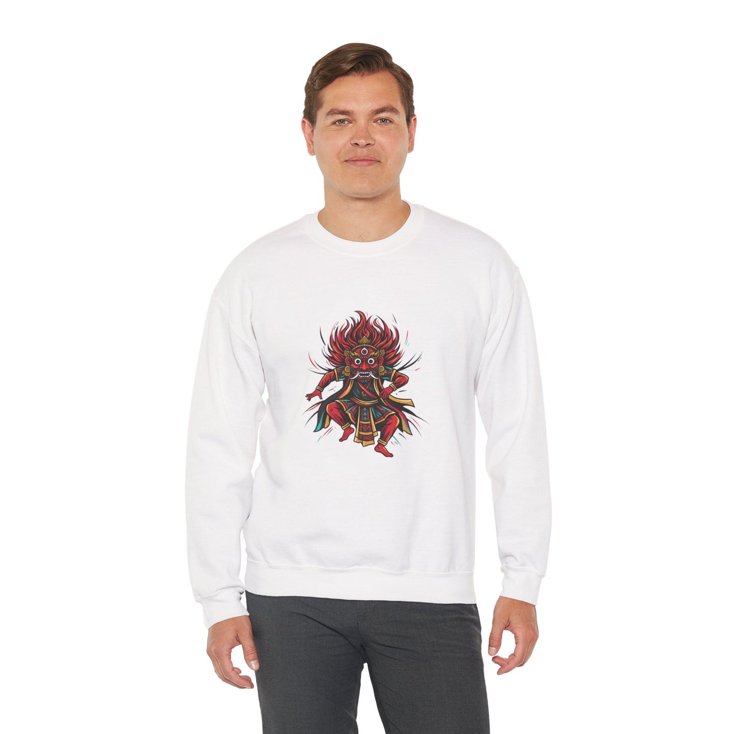 Crewneck Sweatshirt — Red Demon Guardian Graphic