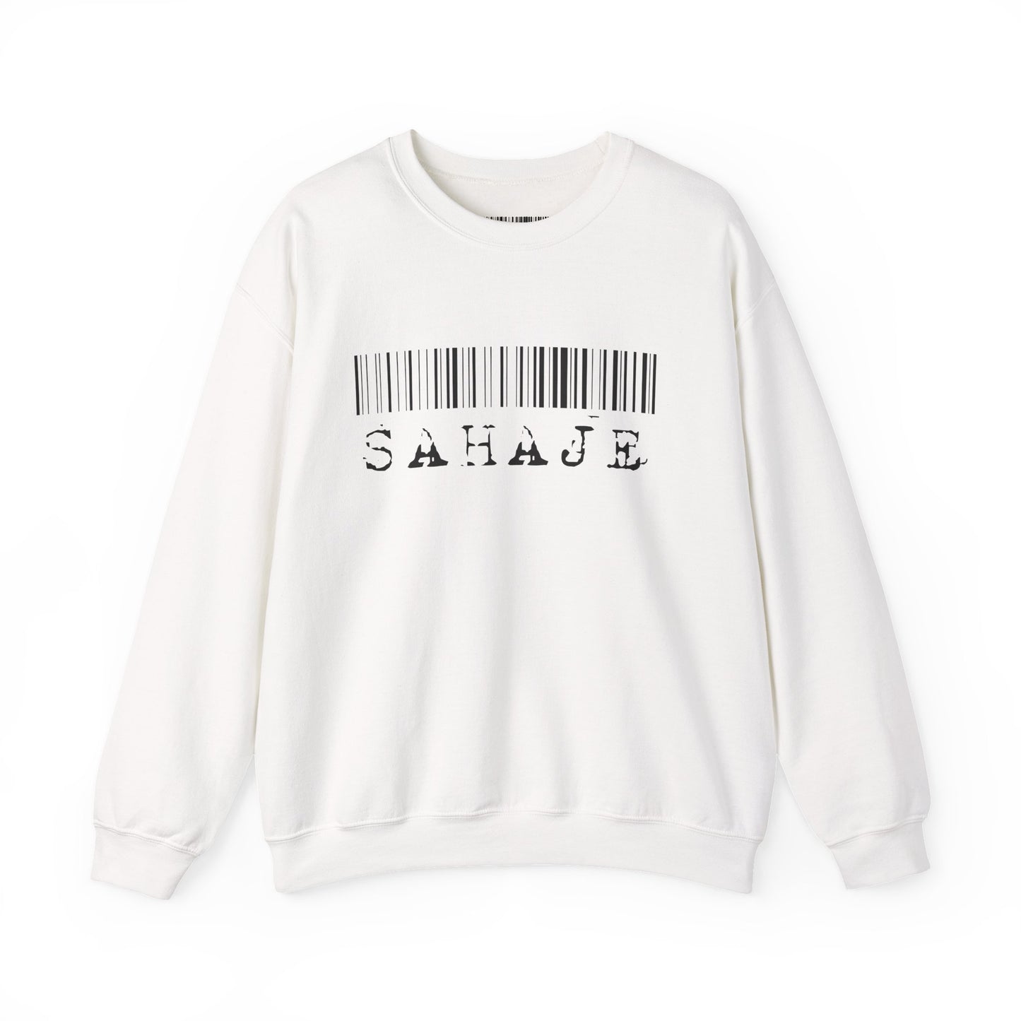Sahaje Barcode Crewneck Sweatshirt — Minimalist White Graphic Pullover