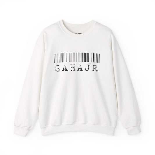 Sahaje Barcode Crewneck Sweatshirt — Minimalist White Graphic Pullover