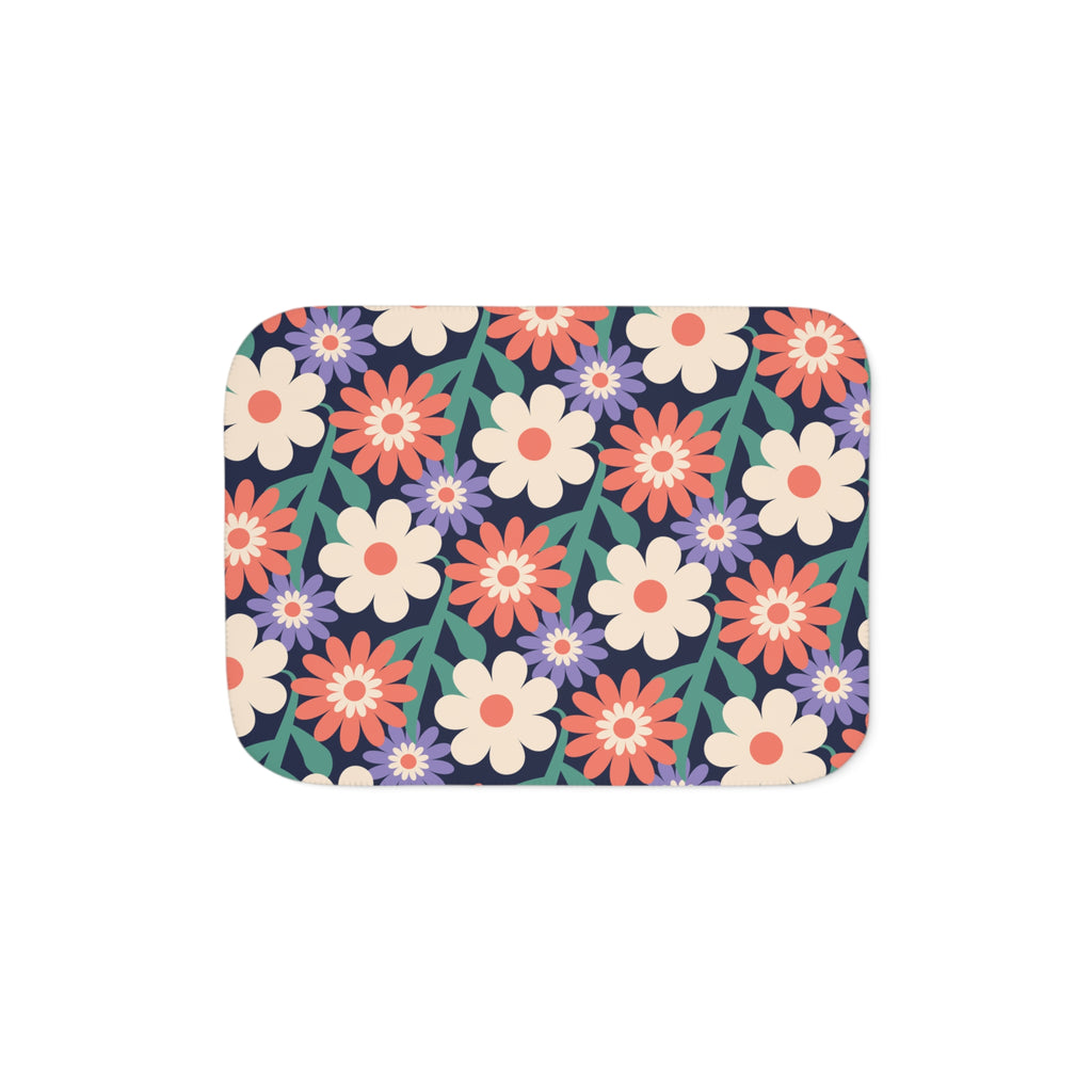 Floral Sherpa Blanket – Reversible Retro Flower Print with Cozy Beige Sherpa