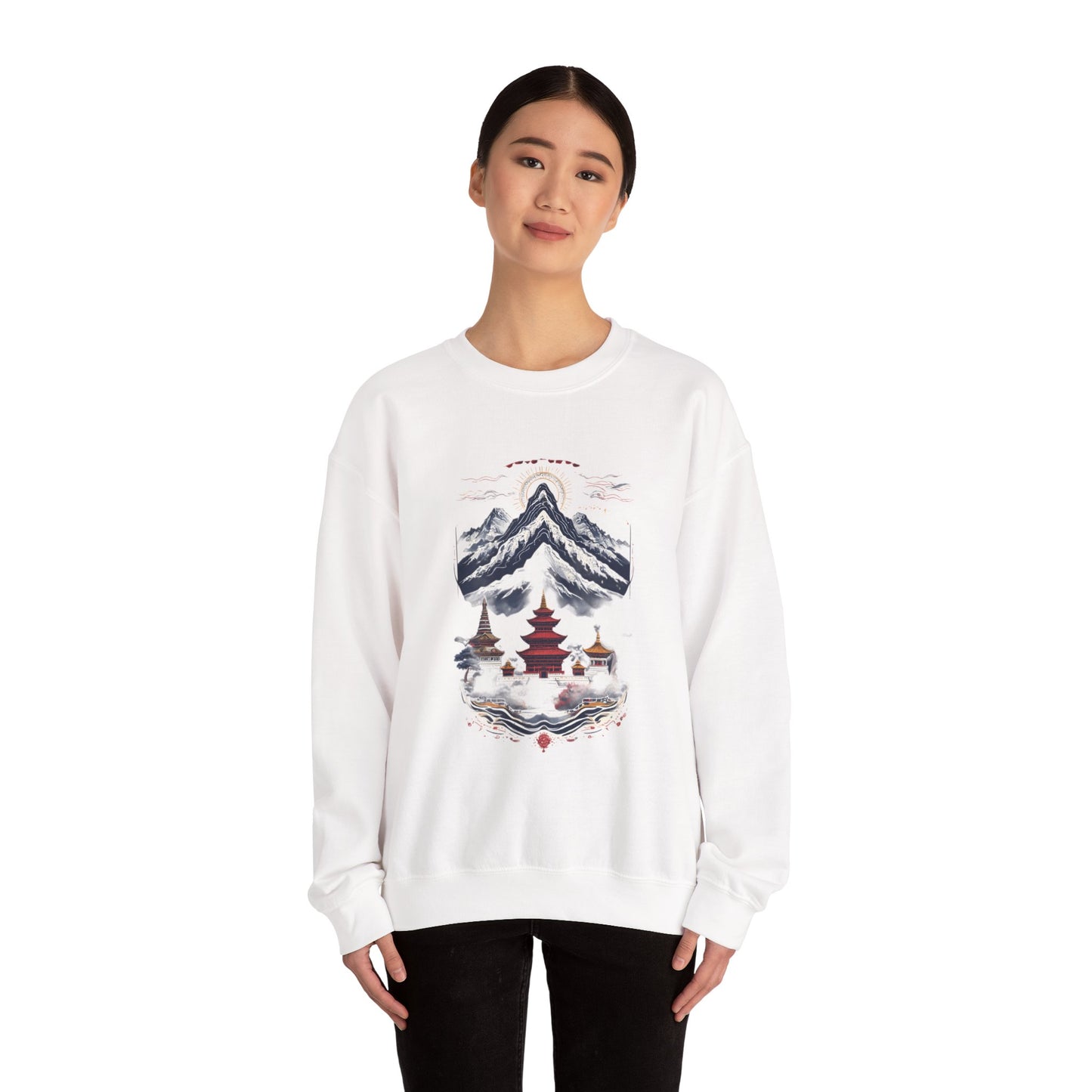 Japanese Mountain Pagoda Crewneck Sweatshirt