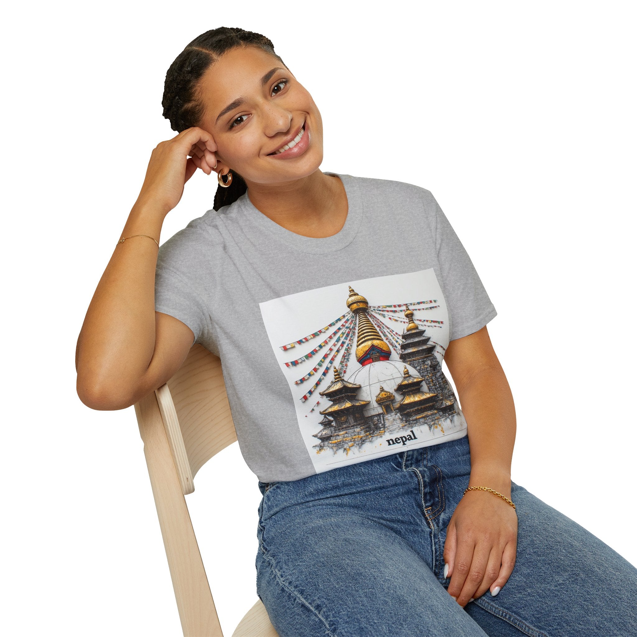 Nepal Temple Graphic T-Shirt — Boudhanath Stupa Prayer Flags Travel Tee