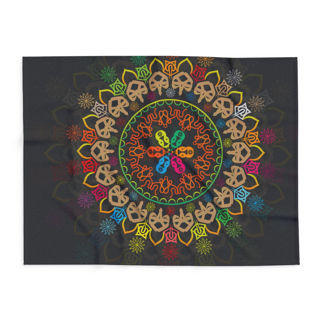 Mandala Skull Arctic Fleece Blanket — Colorful Bohemian Skull Circle Throw