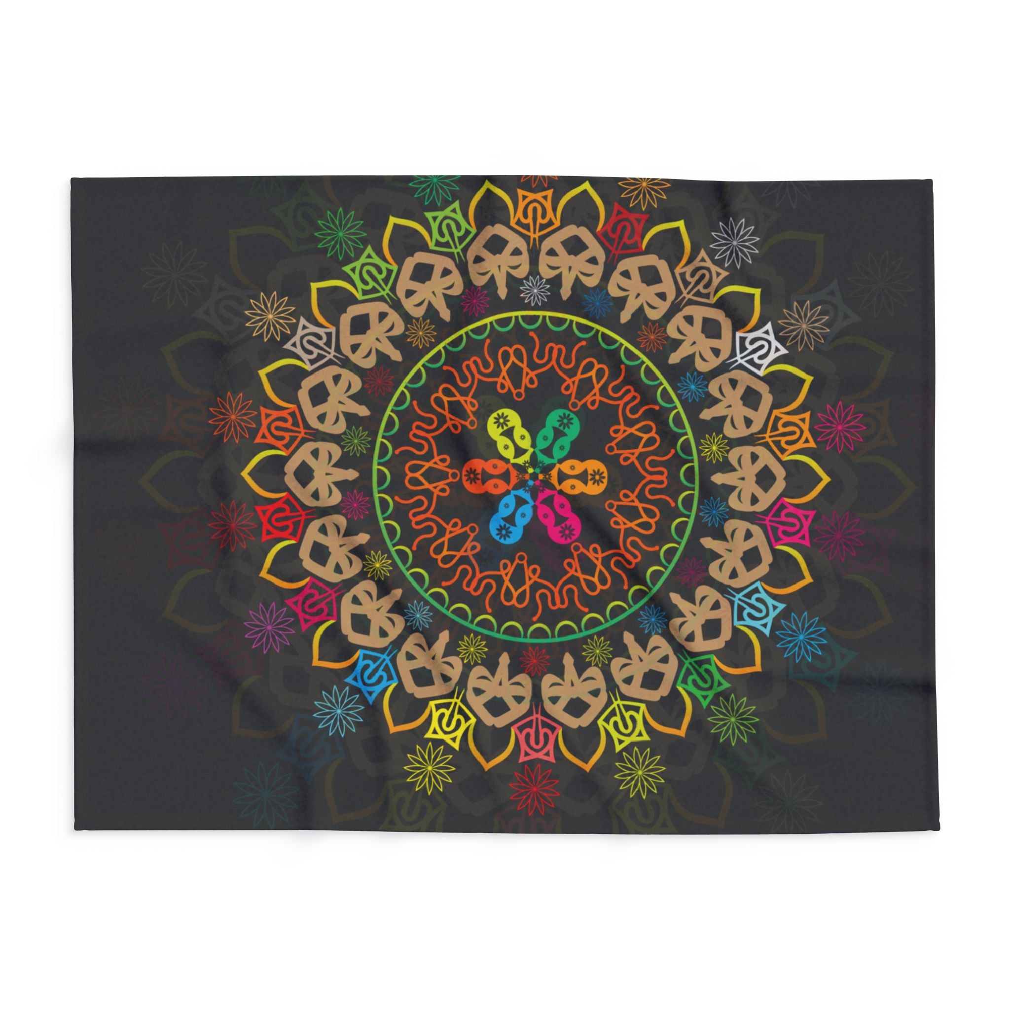 Mandala Skull Arctic Fleece Blanket — Colorful Bohemian Skull Circle Throw