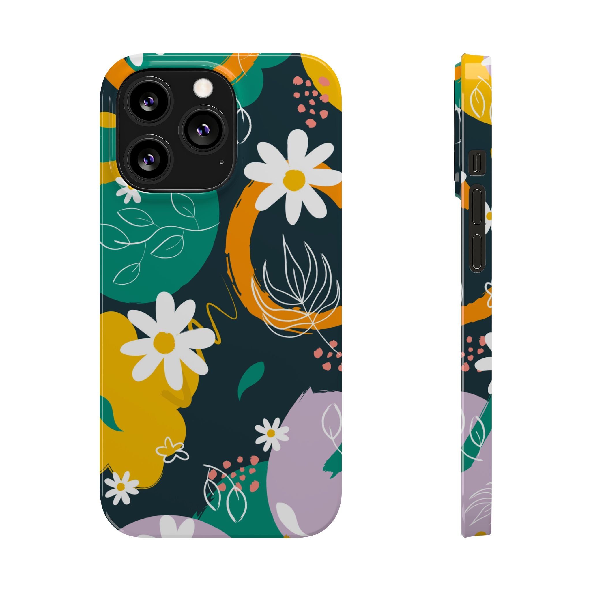Floral Circle Slim Phone Case — Colorful Abstract Daisies Phone Cover