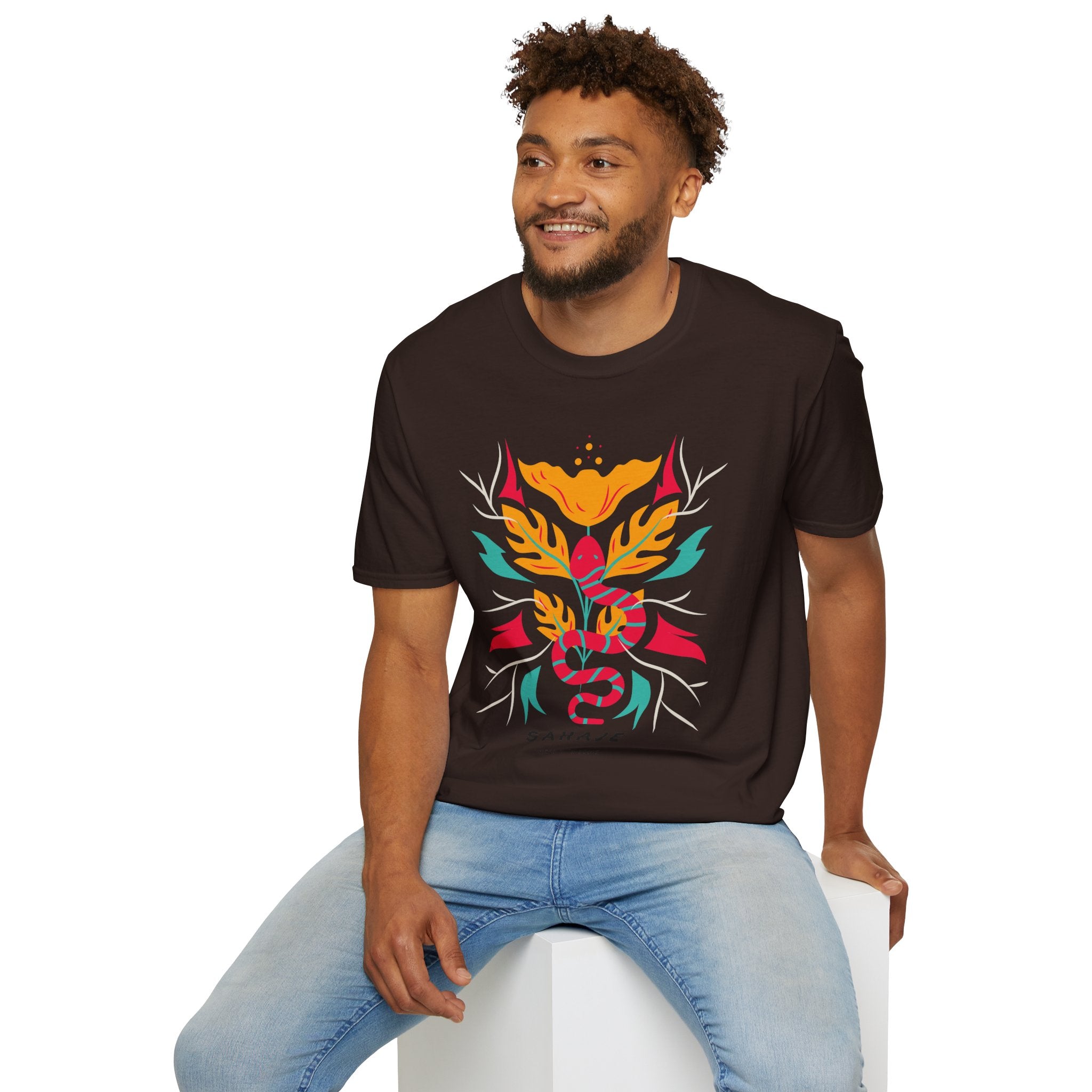 Sahaje Floral Snake Graphic T‑Shirt — Colorful Botanical Serpent Tee