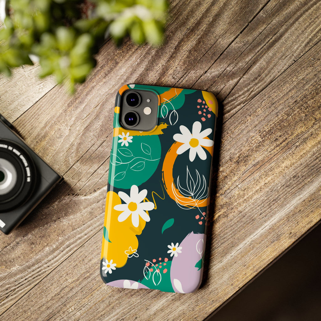 Floral Circle Slim Phone Case — Colorful Abstract Daisies Phone Cover