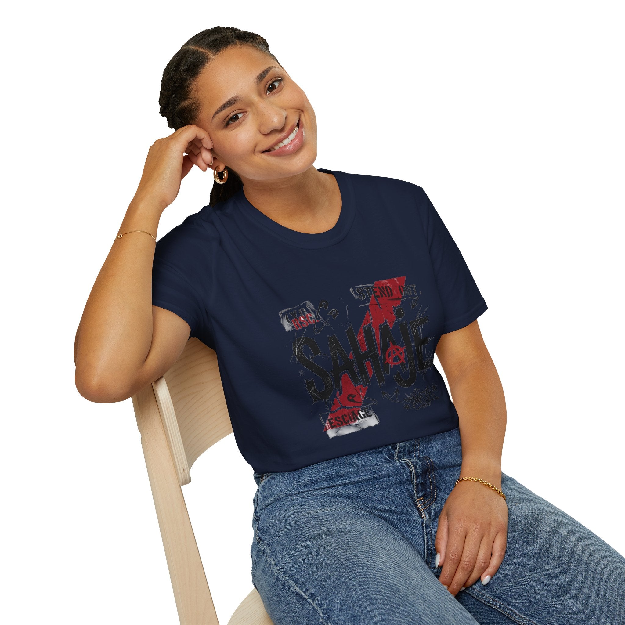 Sahajé Graphic T-Shirt — Bold Streetwear Tee with Red Slash Design
