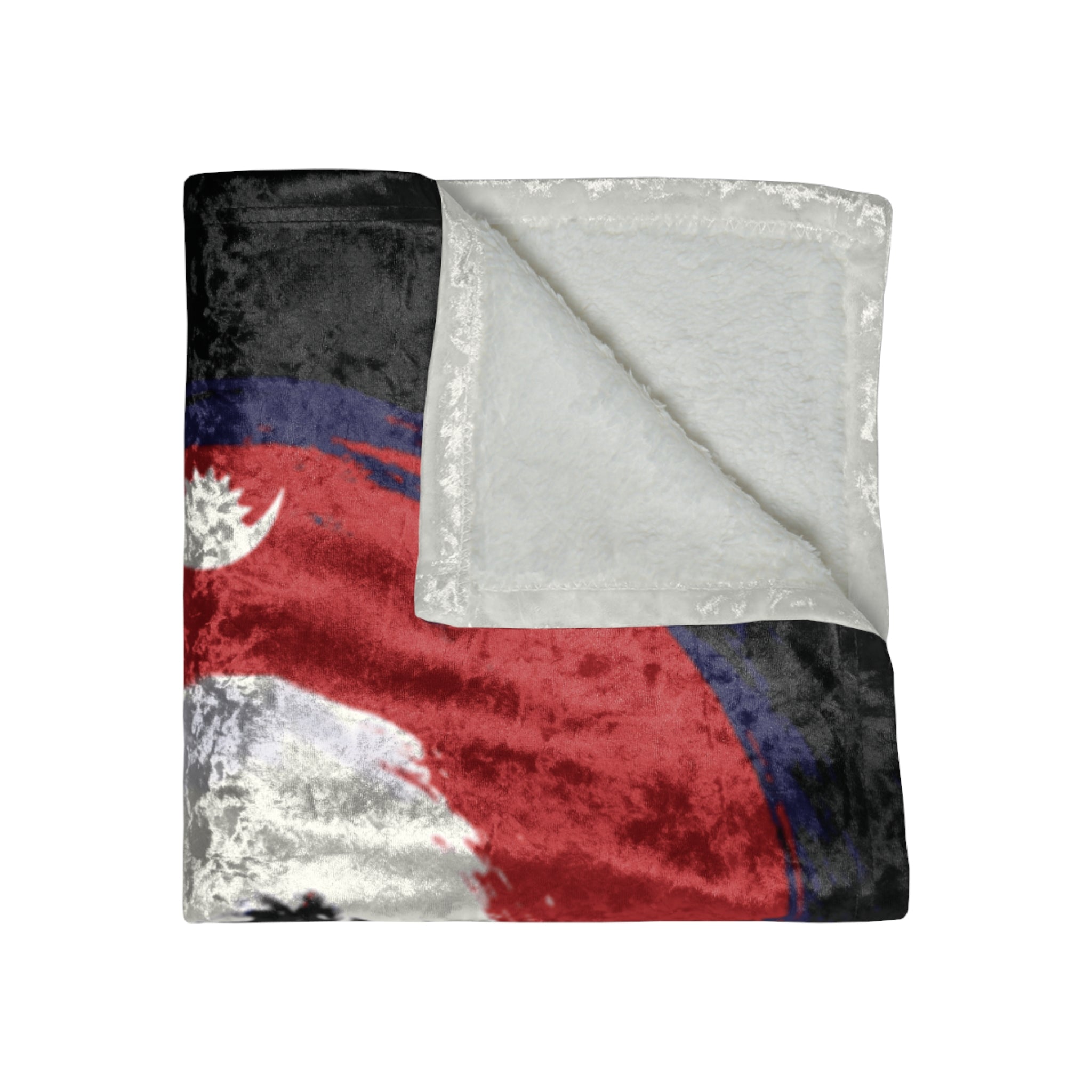 Crushed Velvet Blanket — Distressed Nepal Flag Circle Design, Soft Cozy Throw
