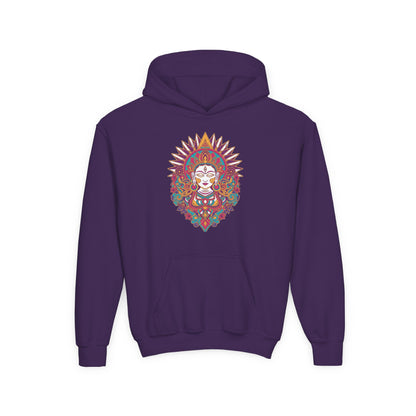Youth Hoodie with Colorful Sugar Skull Goddess Design — Day of the Dead Kids Pullover