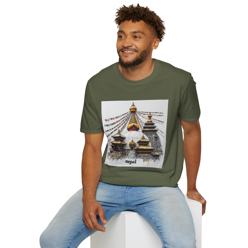 Nepal Temple Graphic T-Shirt — Boudhanath Stupa Prayer Flags Travel Tee