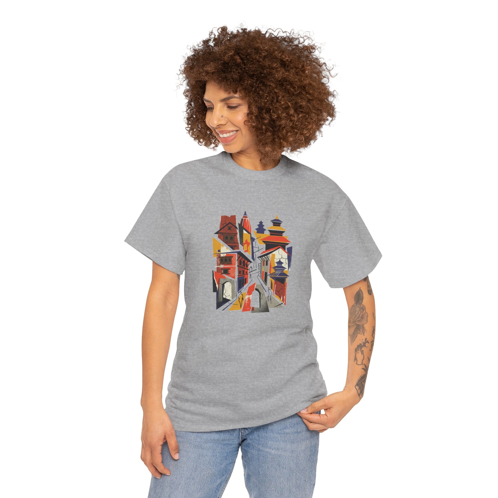 Cityscape Abstract Tee — Colorful Urban Architecture Graphic T‑Shirt