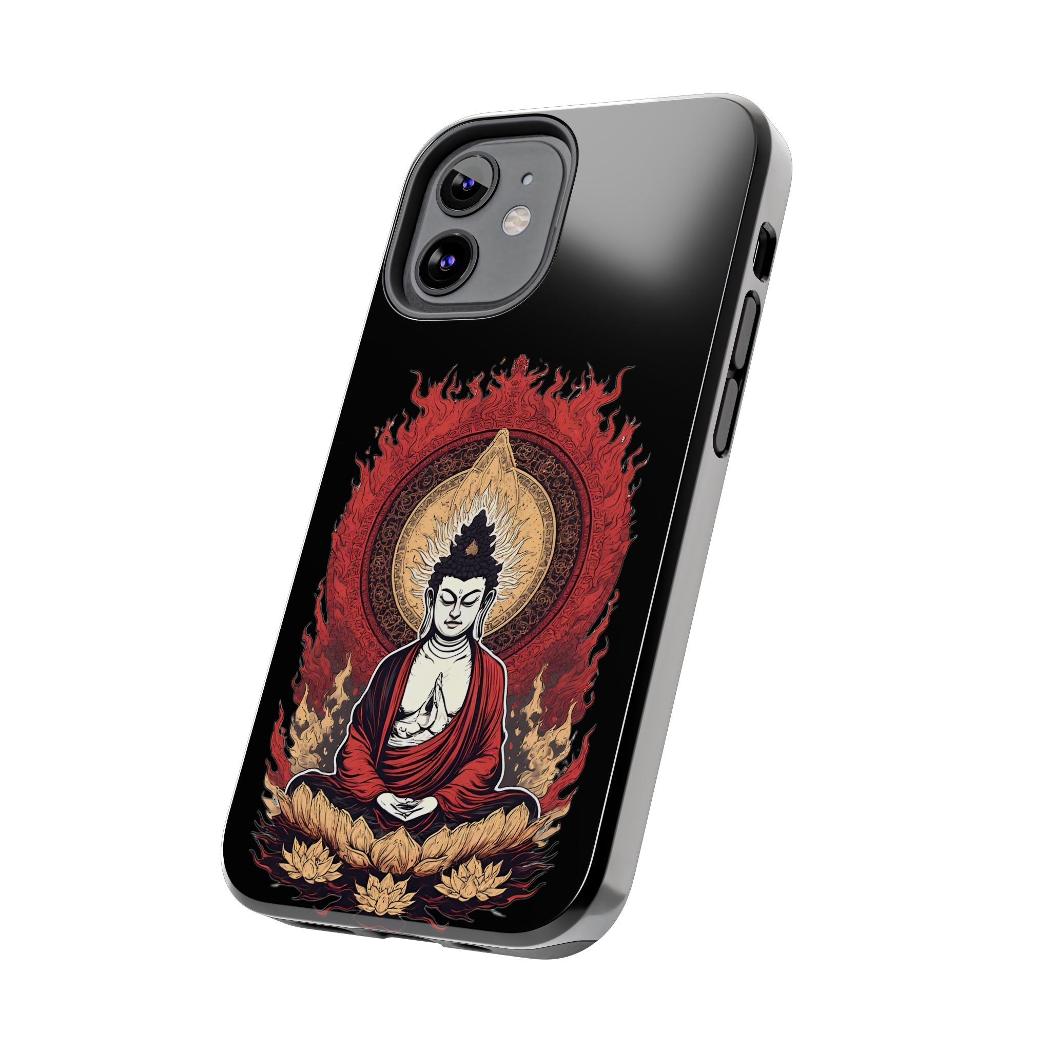 Buddha Meditation Tough Phone Case — Flame Halo Lotus Spiritual Protective Cover