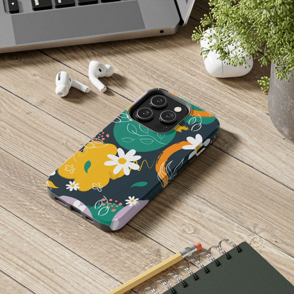 Floral Abstract Tough Phone Case — Colorful Daisies & Brushstroke Design