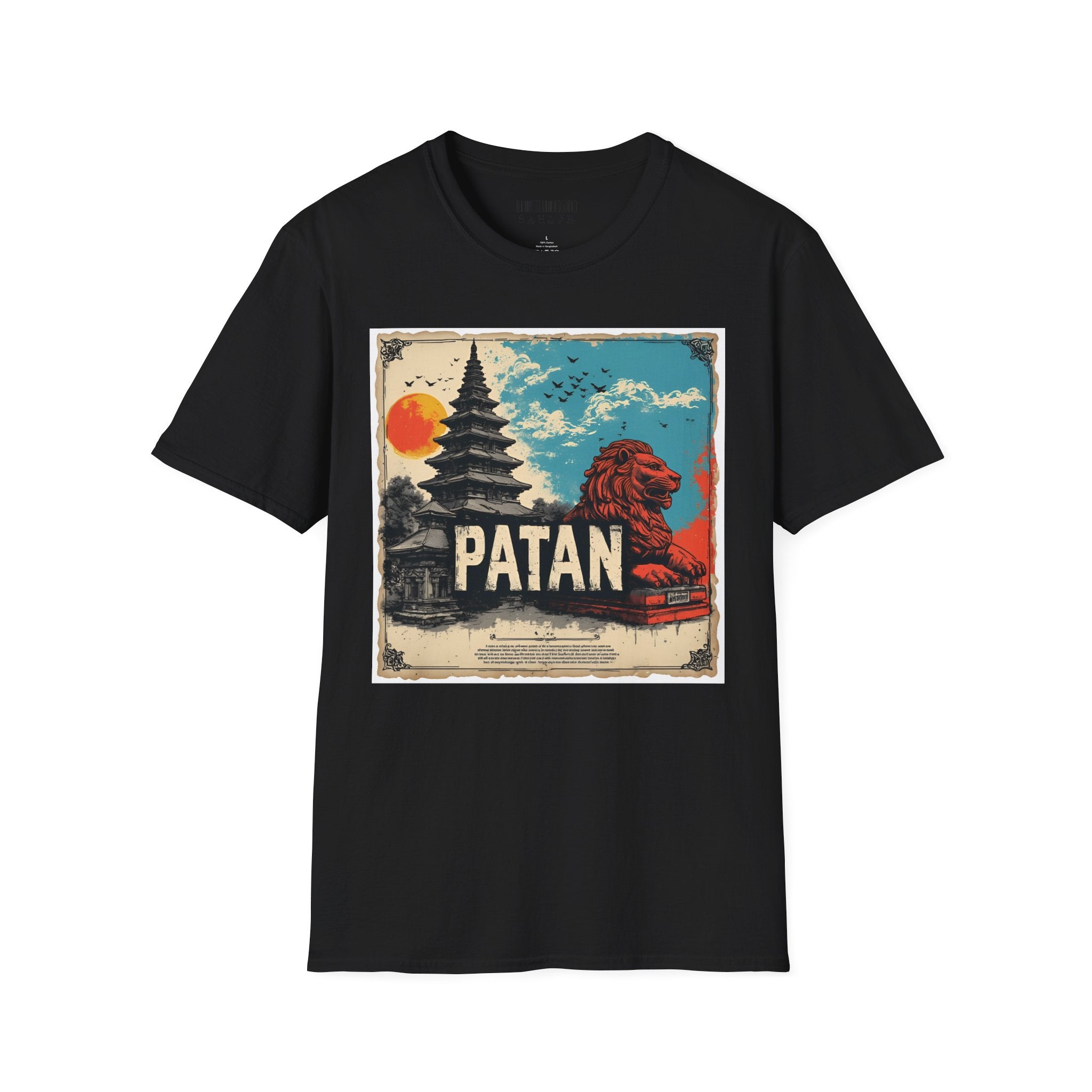 Patan City T-Shirt – Temple & Lion Graphic Tee, Nepali Cultural Heritage Design