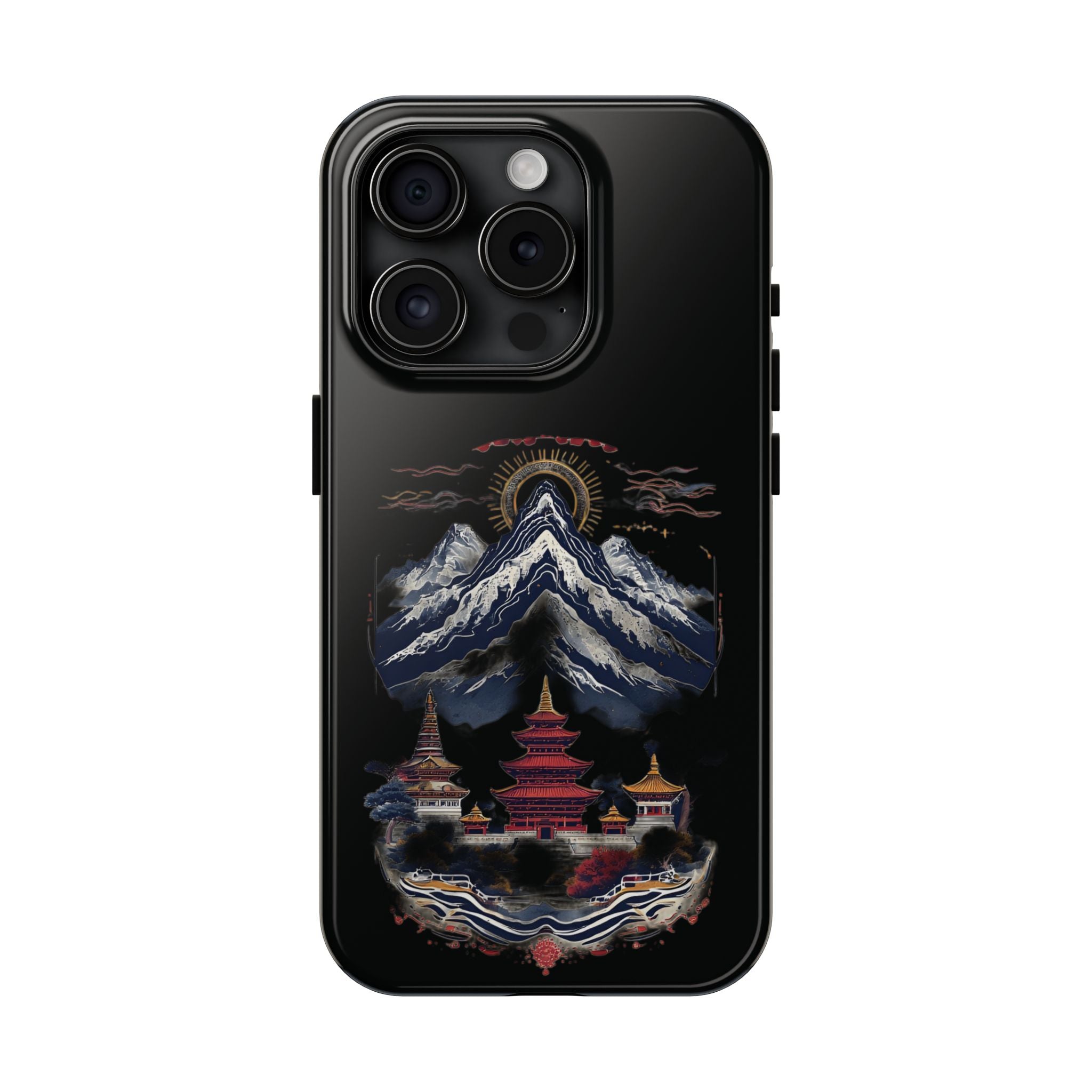 Mountain Temple Tough Phone Case — Japanese-Inspired Landscape Phone Cover