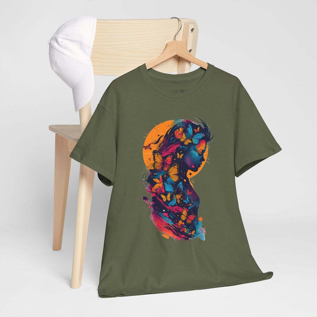 Butterfly Silhouette Graphic Tee — Colorful Maternity Profile Design