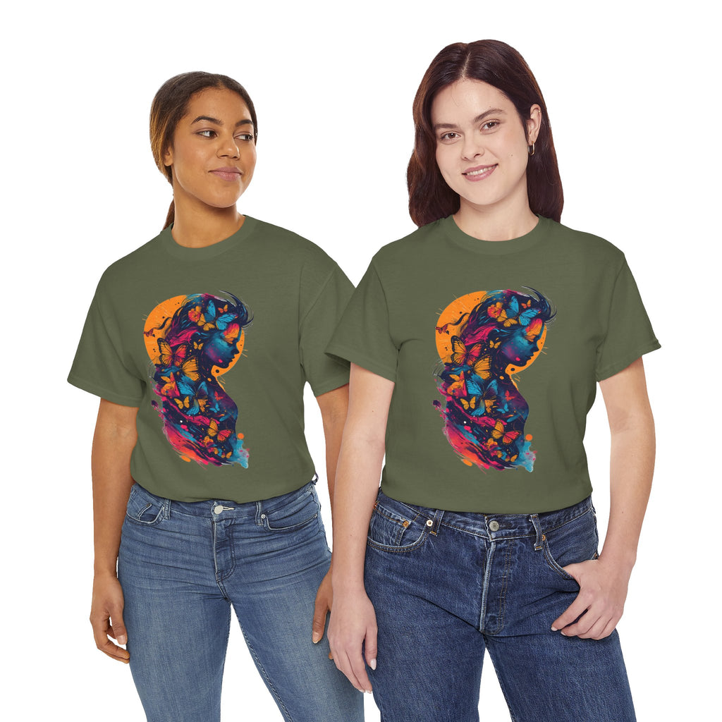 Butterfly Silhouette Graphic Tee — Colorful Maternity Profile Design