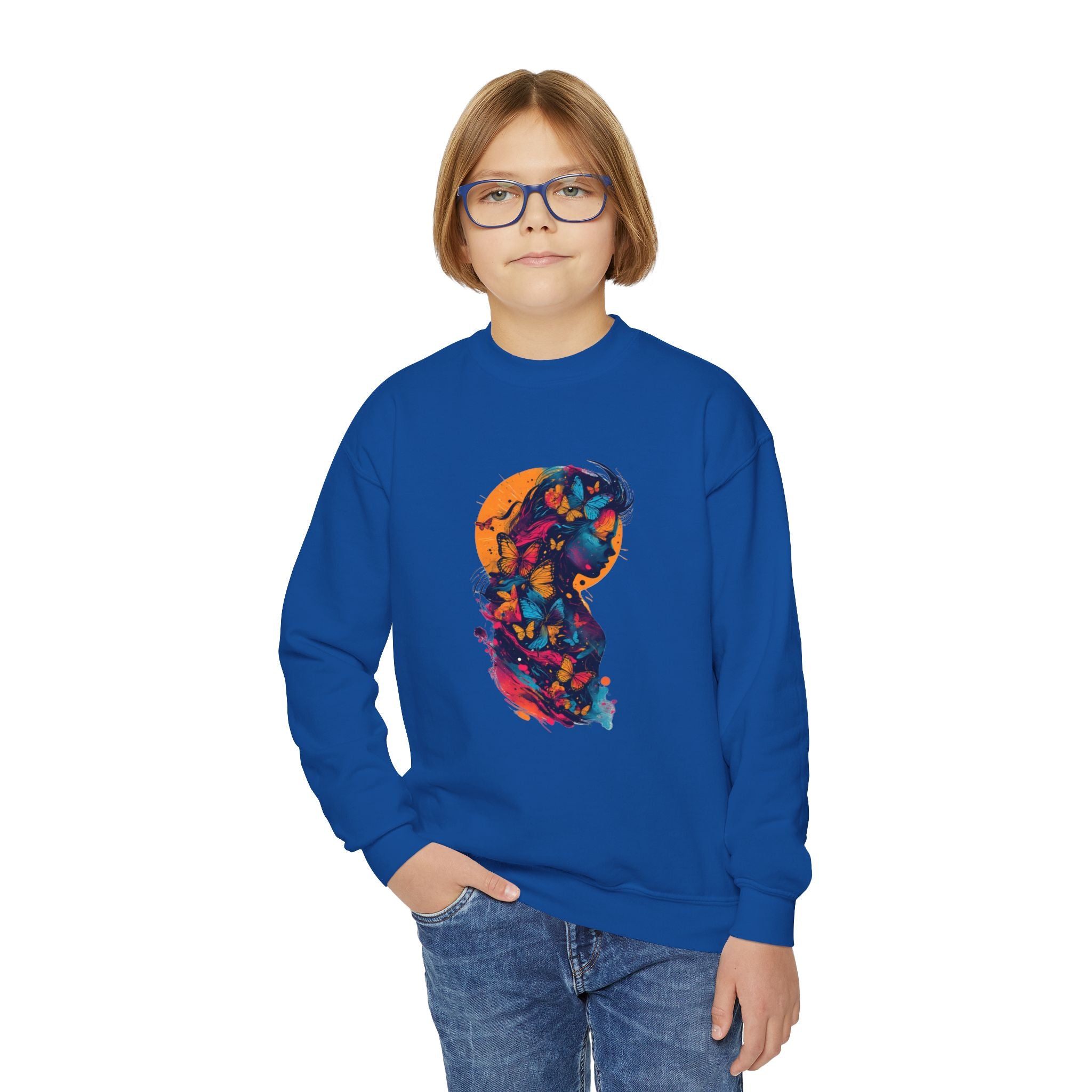 Youth Sweatshirt — Colorful Astronaut Silhouette Crewneck