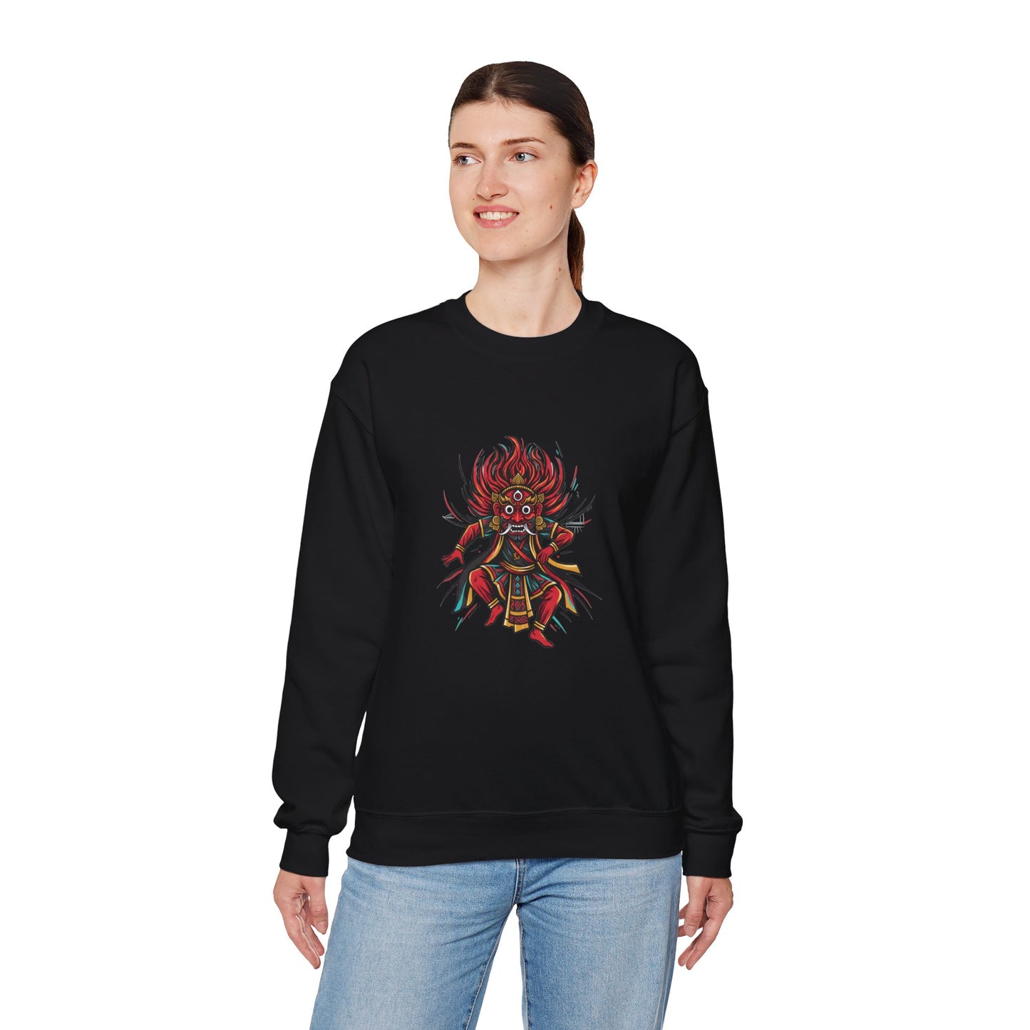 Crewneck Sweatshirt — Red Demon Guardian Graphic