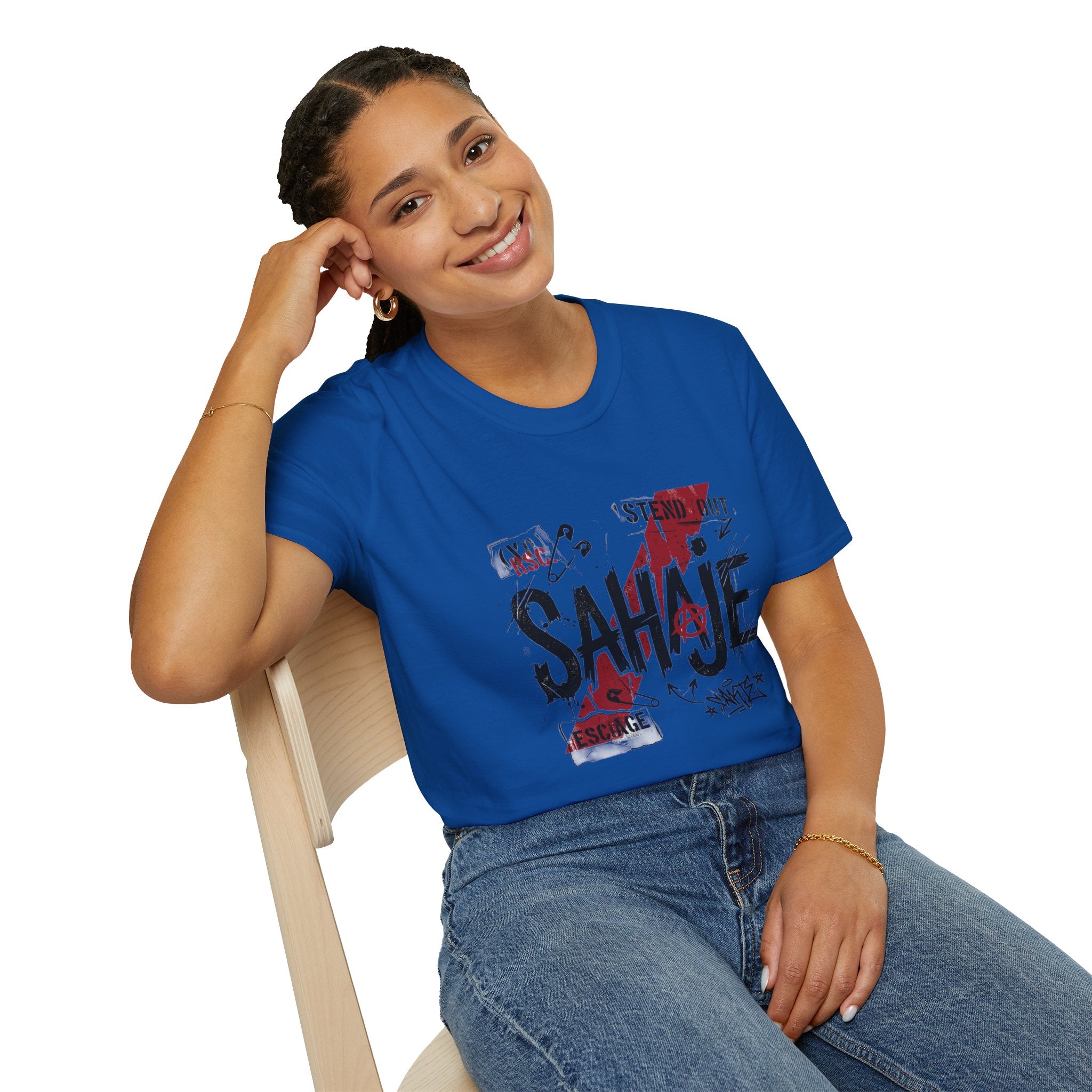 Sahajé Graphic T-Shirt — Bold Streetwear Tee with Red Slash Design