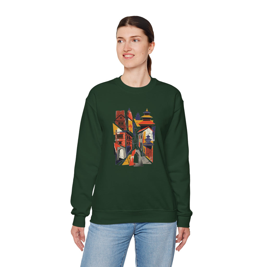 Architectural Cityscape Crewneck Sweatshirt — Abstract Urban Alley Art