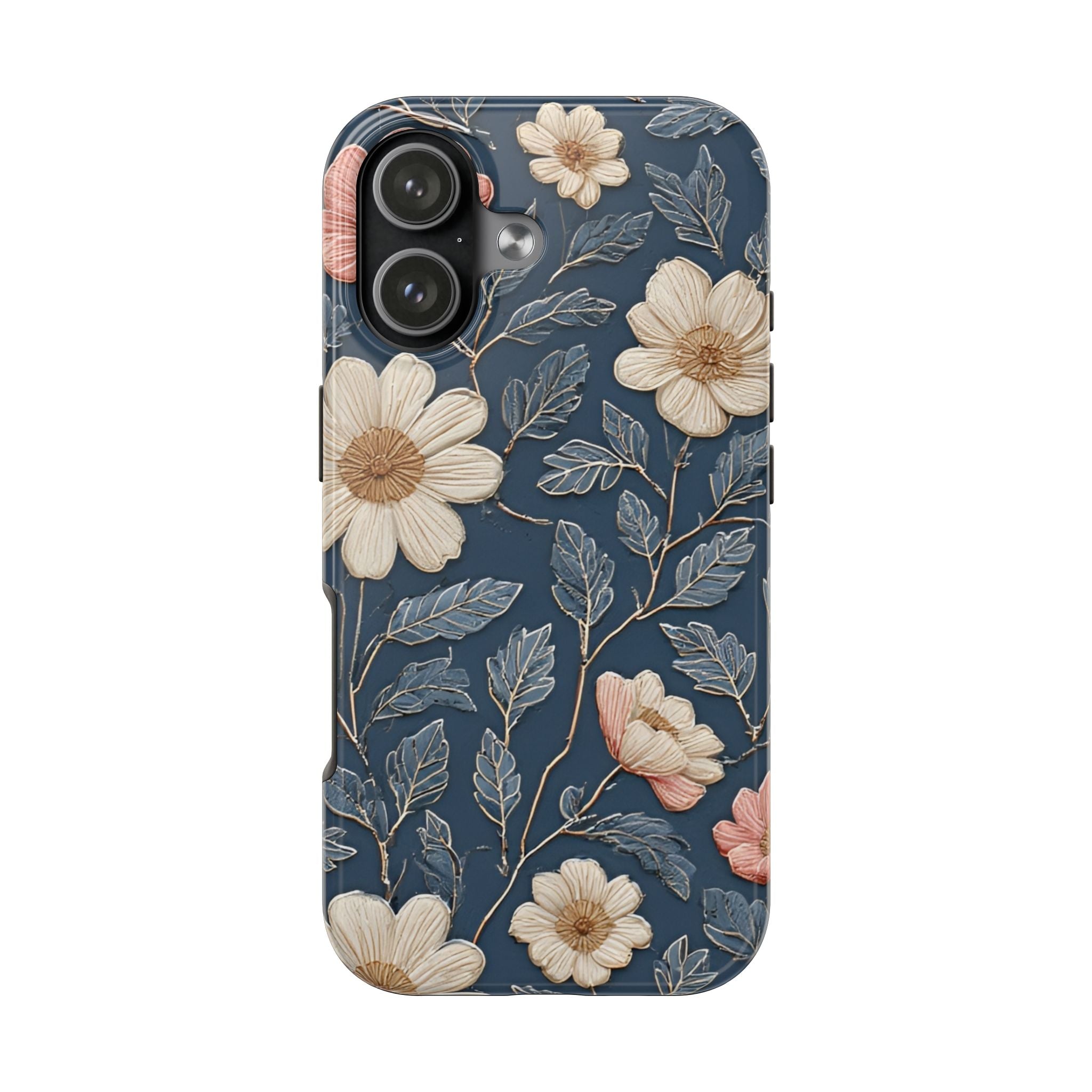 Floral Tough Phone Case — Vintage Blue Daisy Protective Cover