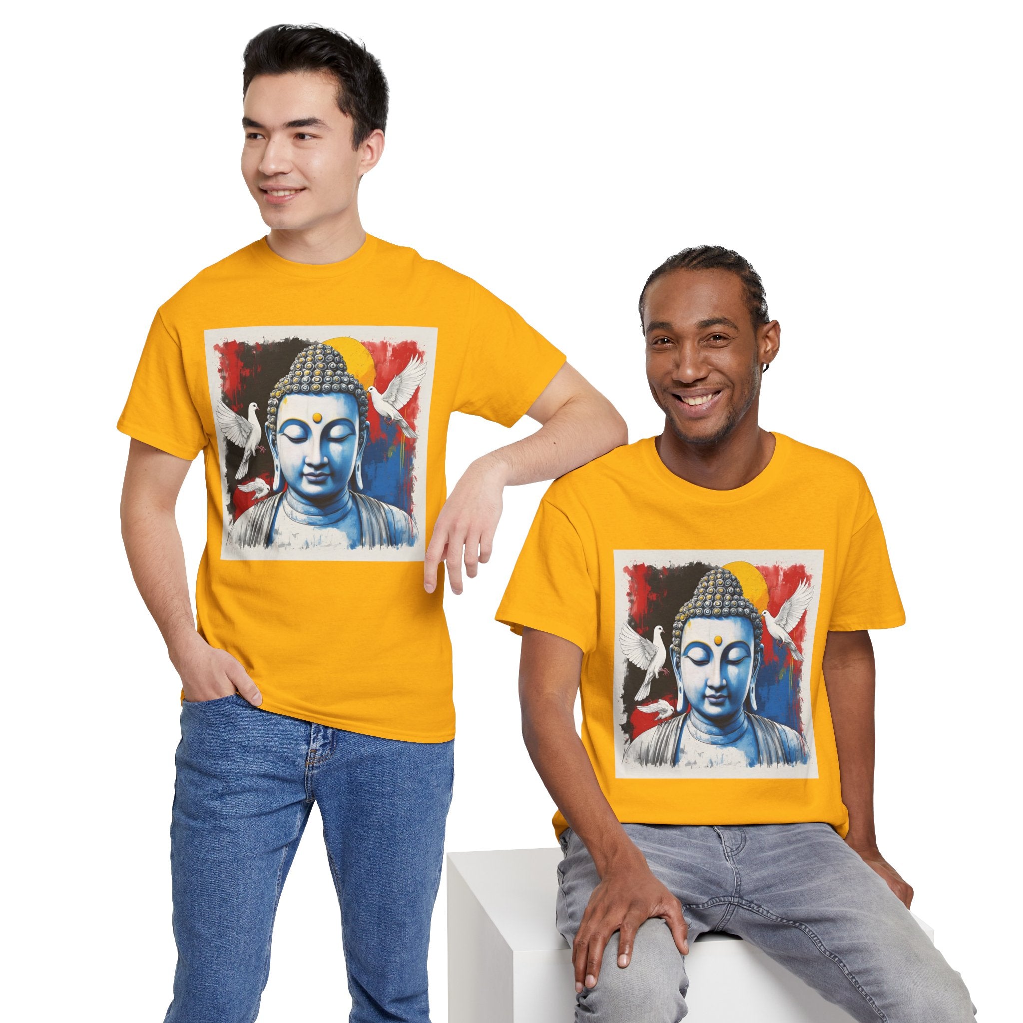 Buddha Peace Tee — Colorful Buddha & Doves Graphic T-Shirt