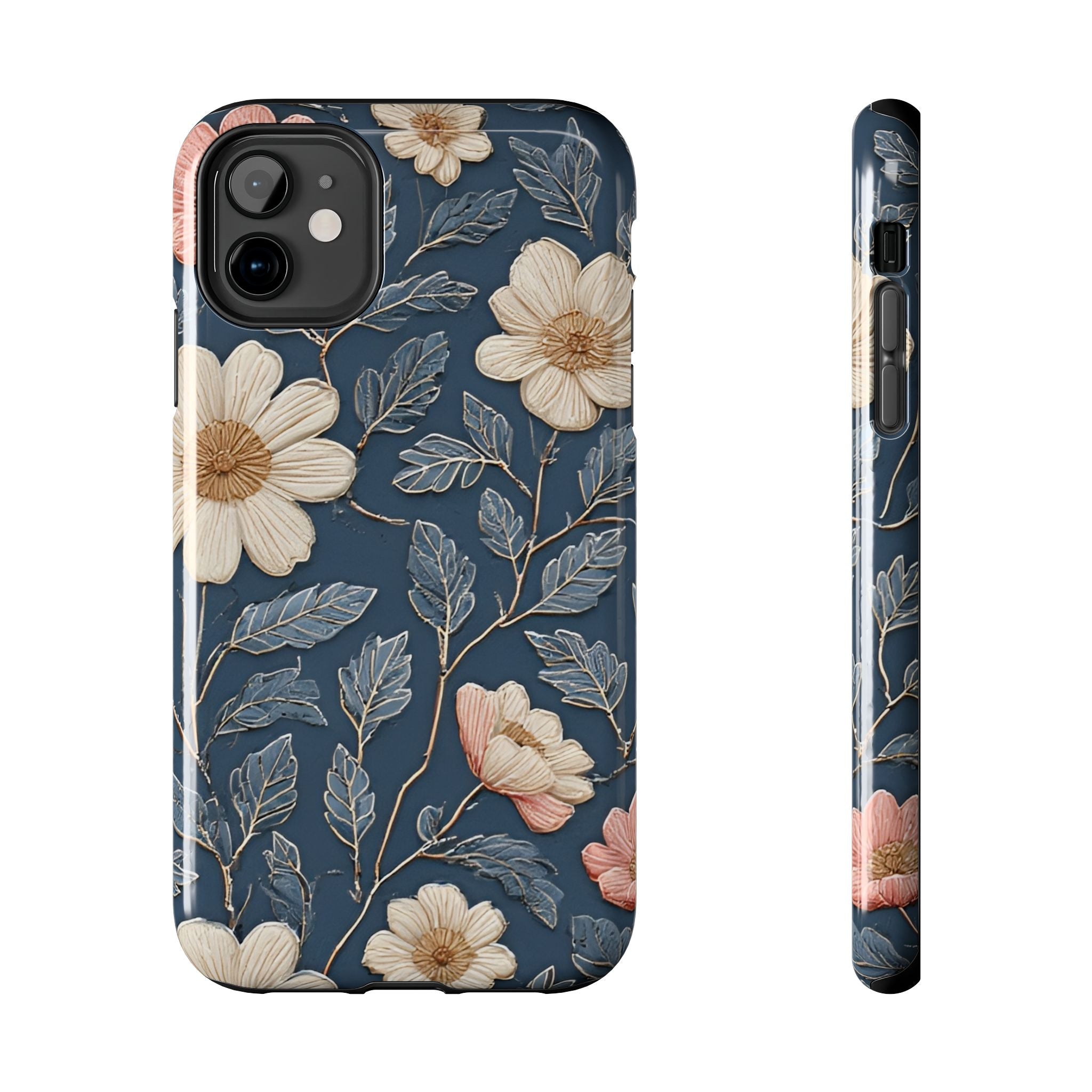 Floral Tough Phone Case — Vintage Blue Daisy Protective Cover