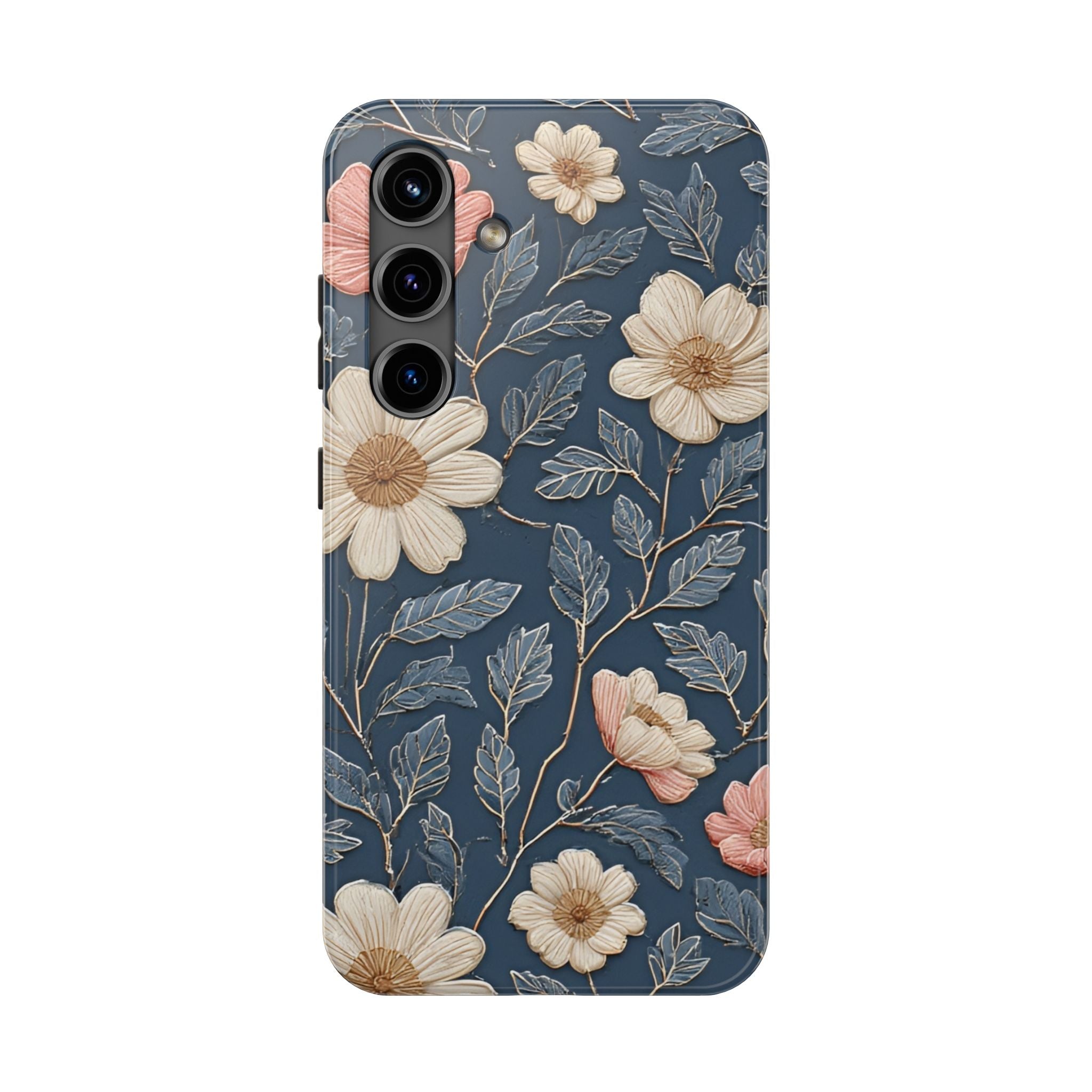 Floral Tough Phone Case — Vintage Blue Daisy Protective Cover