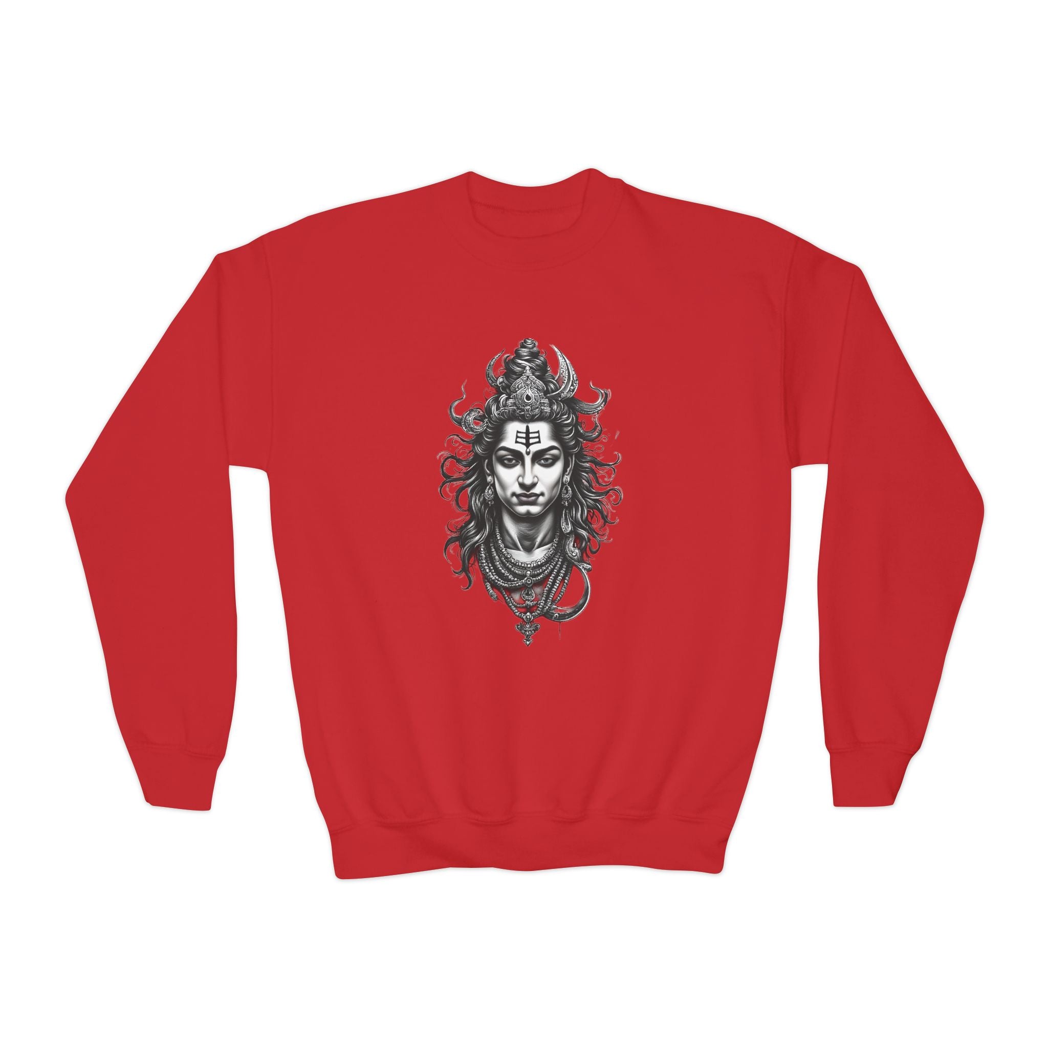 Youth Crewneck Sweatshirt — Intricate Shiva Illustration