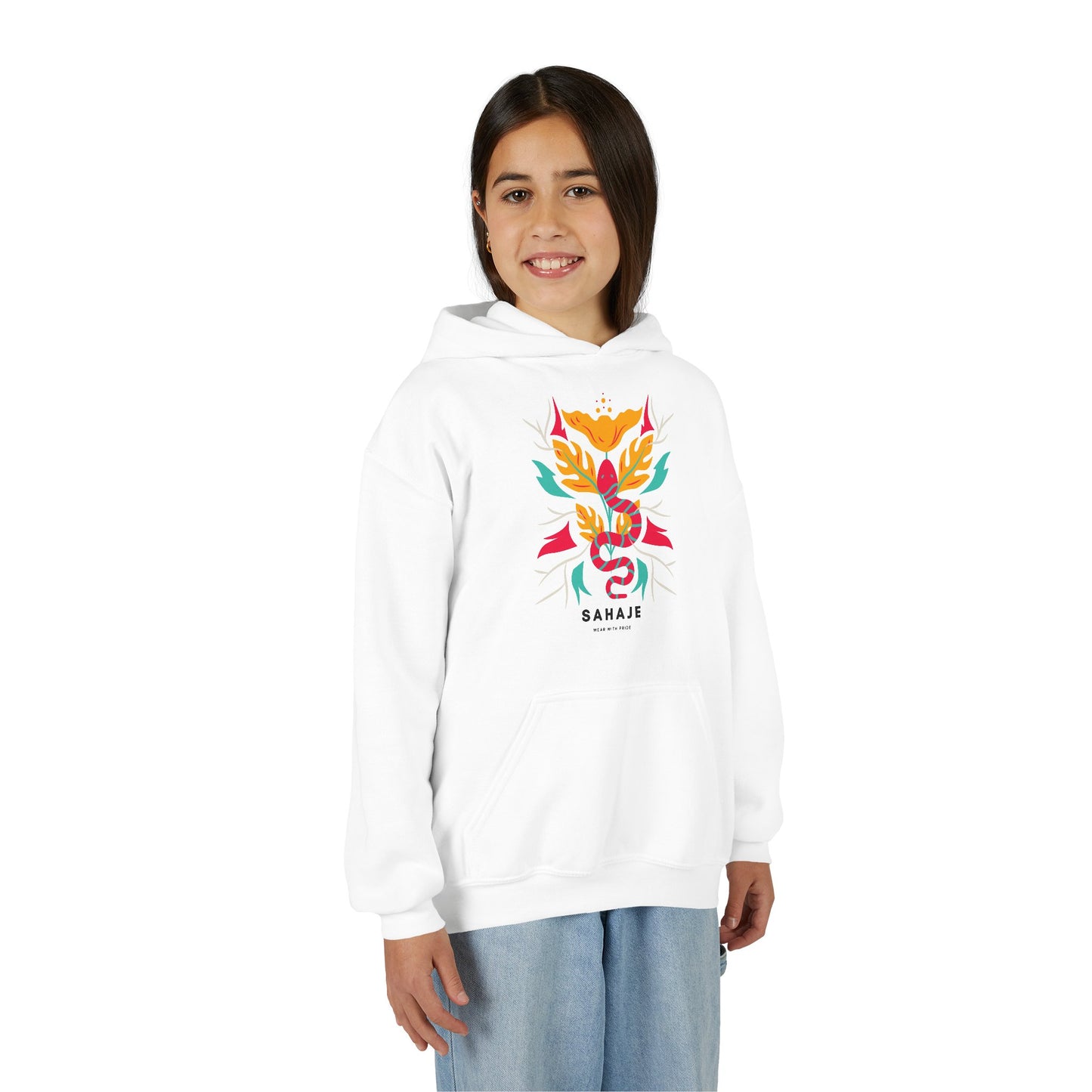 Youth Hoodie — Colorful Sahaja Floral Serpent Design