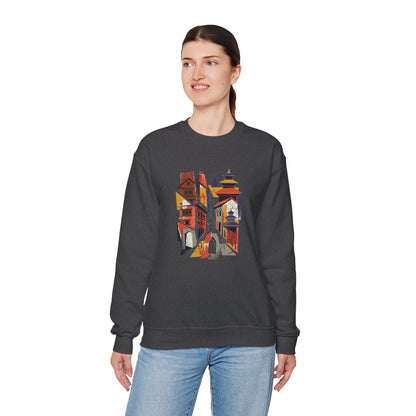 Architectural Cityscape Crewneck Sweatshirt — Abstract Urban Alley Art