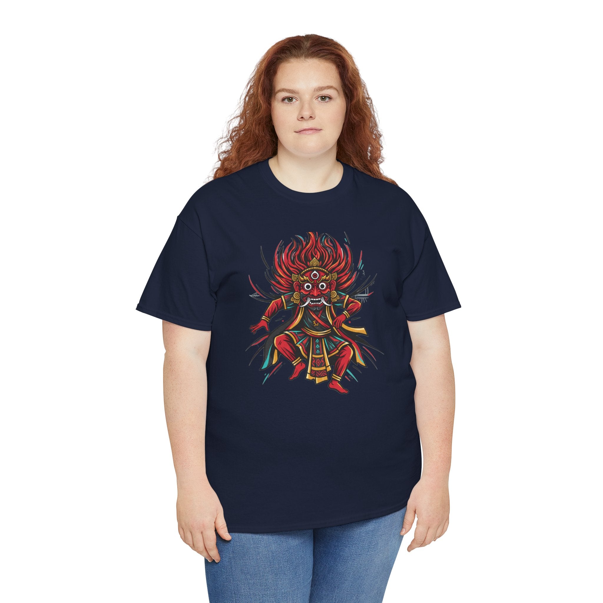 T-Shirt — Fierce Red Oni Demon Graphic Tee (Mythic Japanese Mask Design)