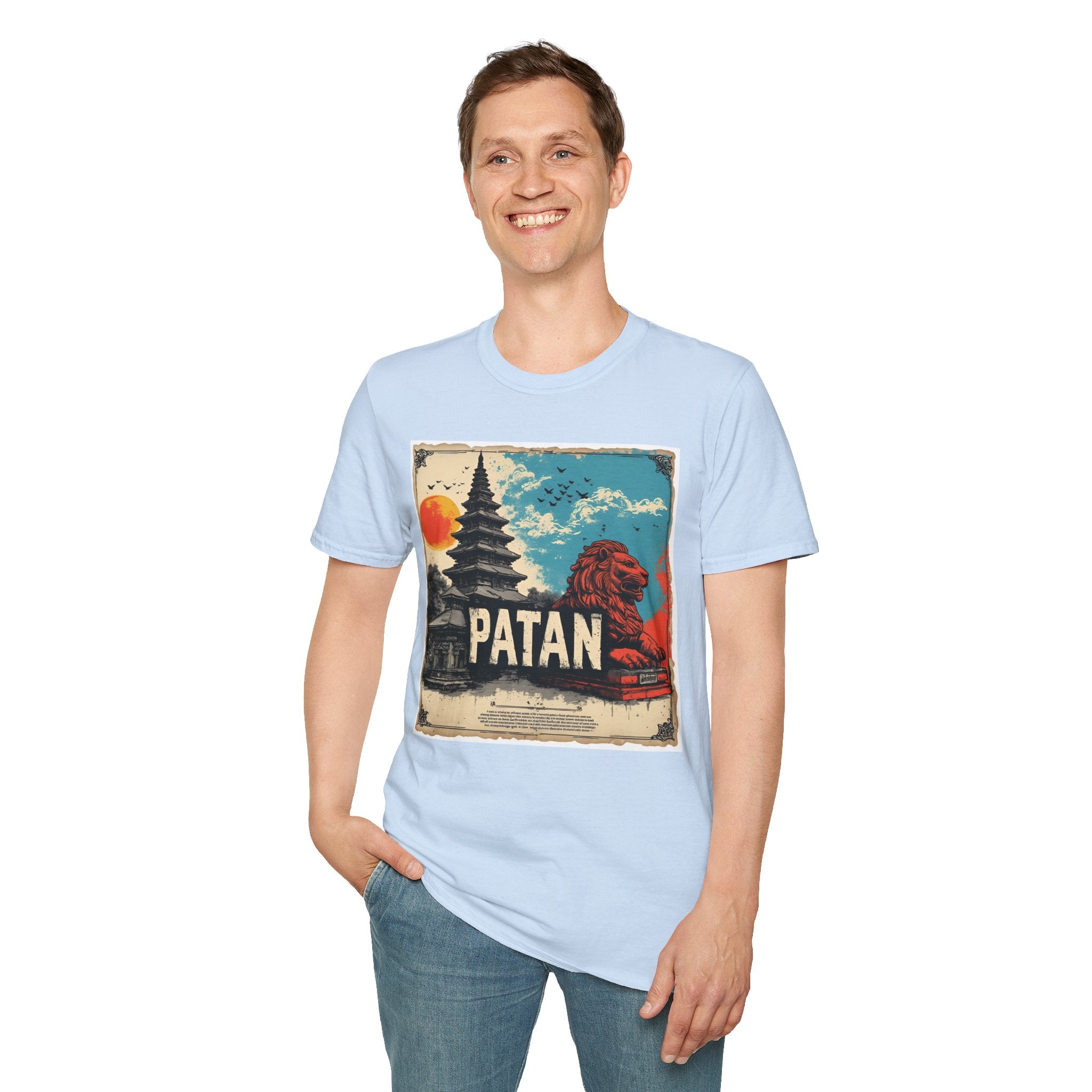 Patan City T-Shirt – Temple & Lion Graphic Tee, Nepali Cultural Heritage Design