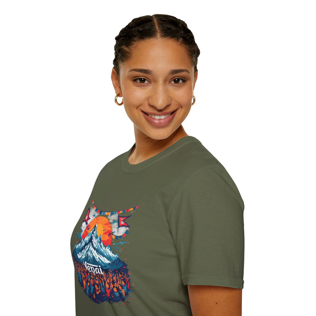 Nepal Mountain Sunrise T-Shirt — Retro Trekking Graphic Tee