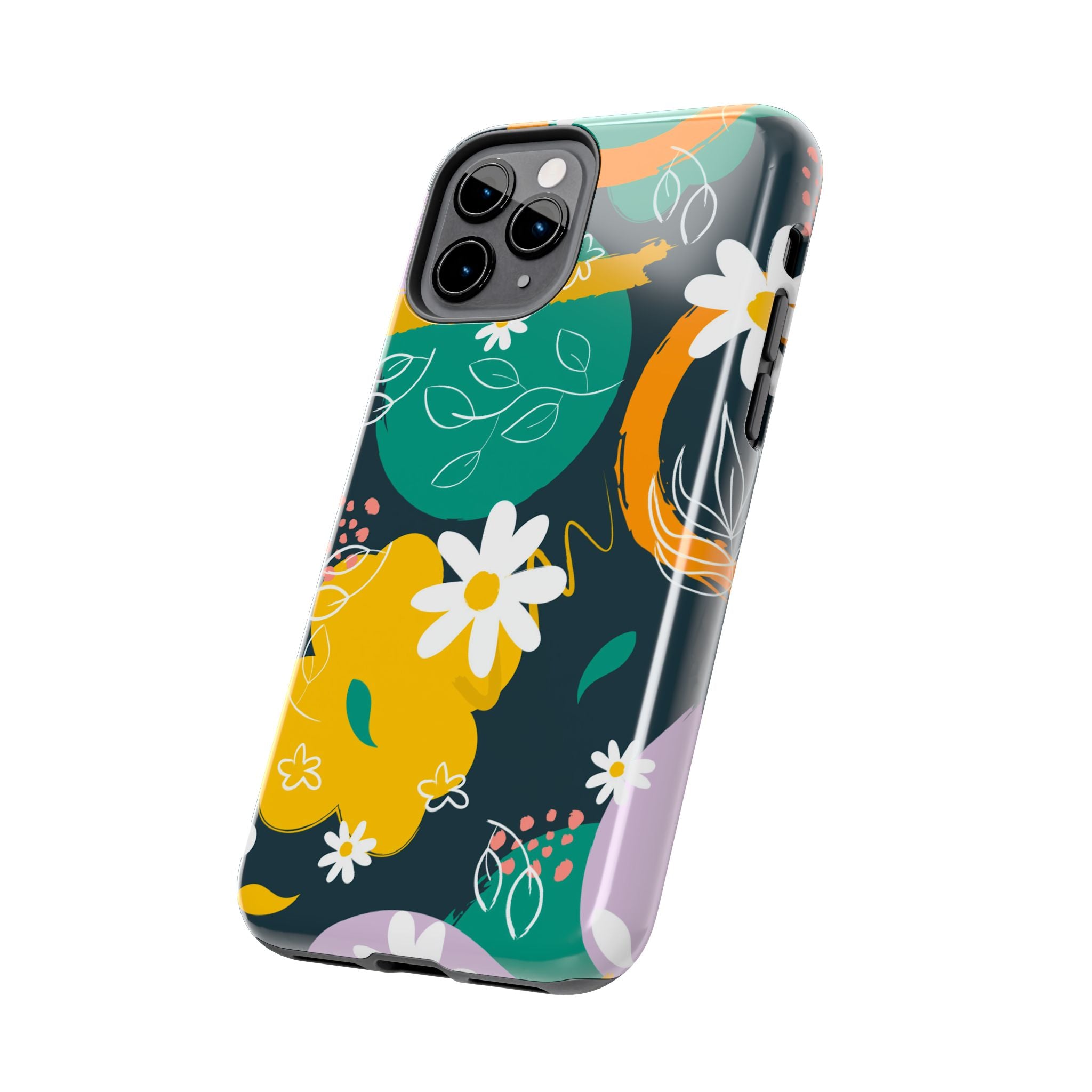 Floral Abstract Tough Phone Case — Colorful Daisies & Brushstroke Design