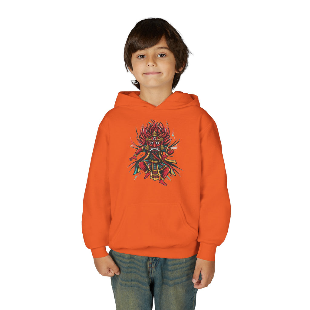 Youth Hoodie — Colorful Mythical Demon Mask Graphic