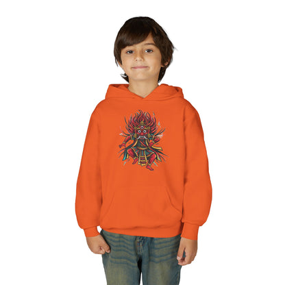Youth Hoodie — Colorful Mythical Demon Mask Graphic
