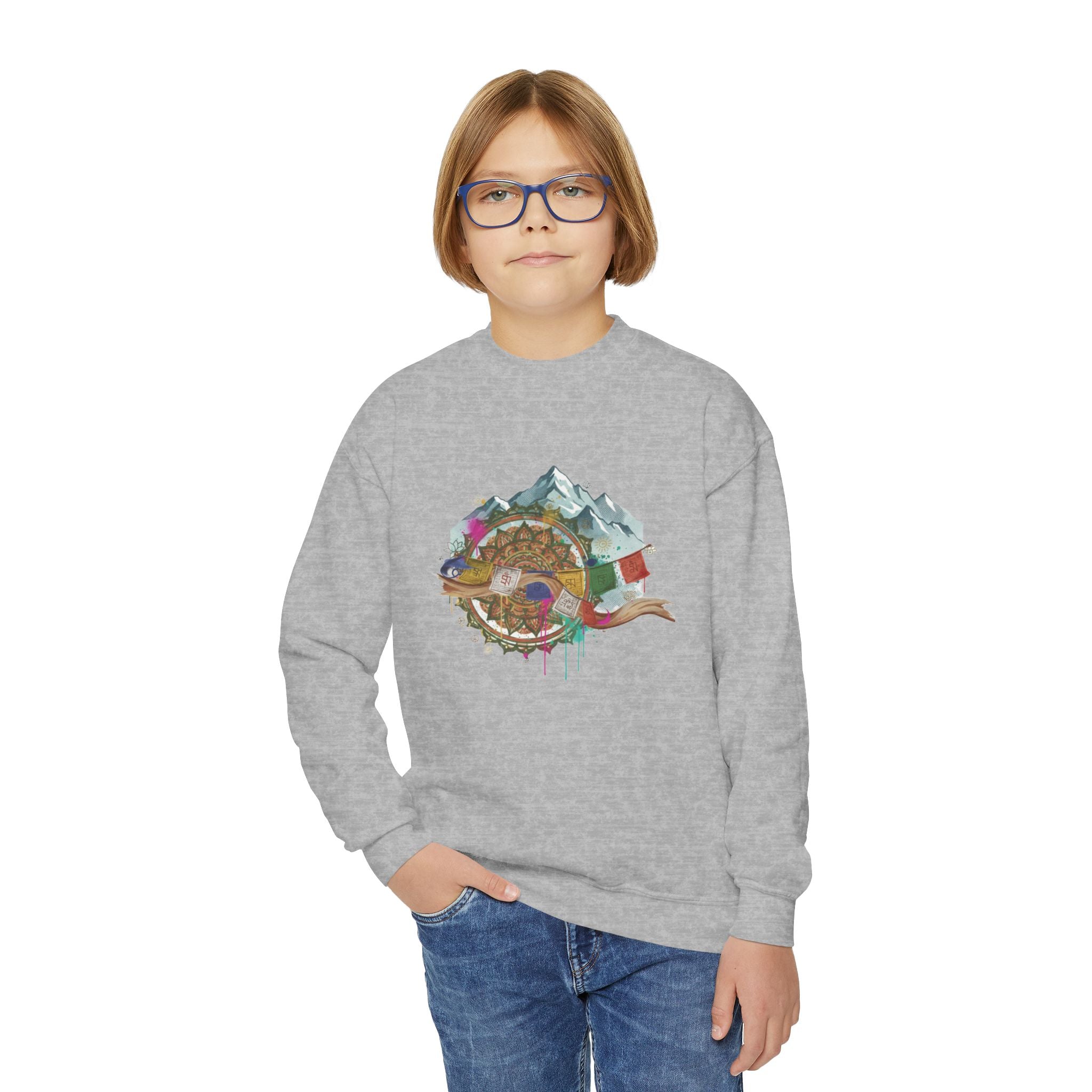 Youth Sweatshirt - Colorful Mountain Adventure Turtle Graphic Crewneck