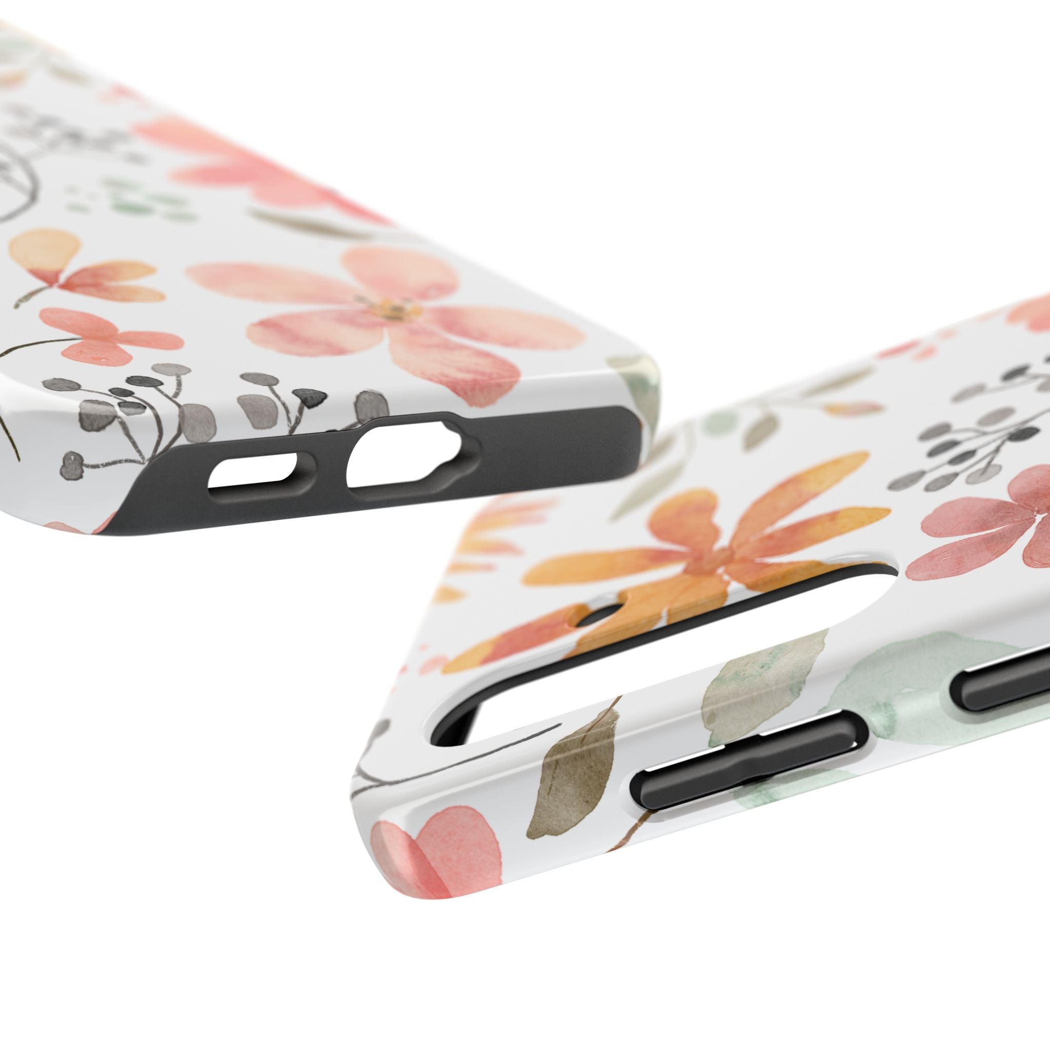 Floral Watercolor Tough Phone Case — Pink & Peach Botanical Protection