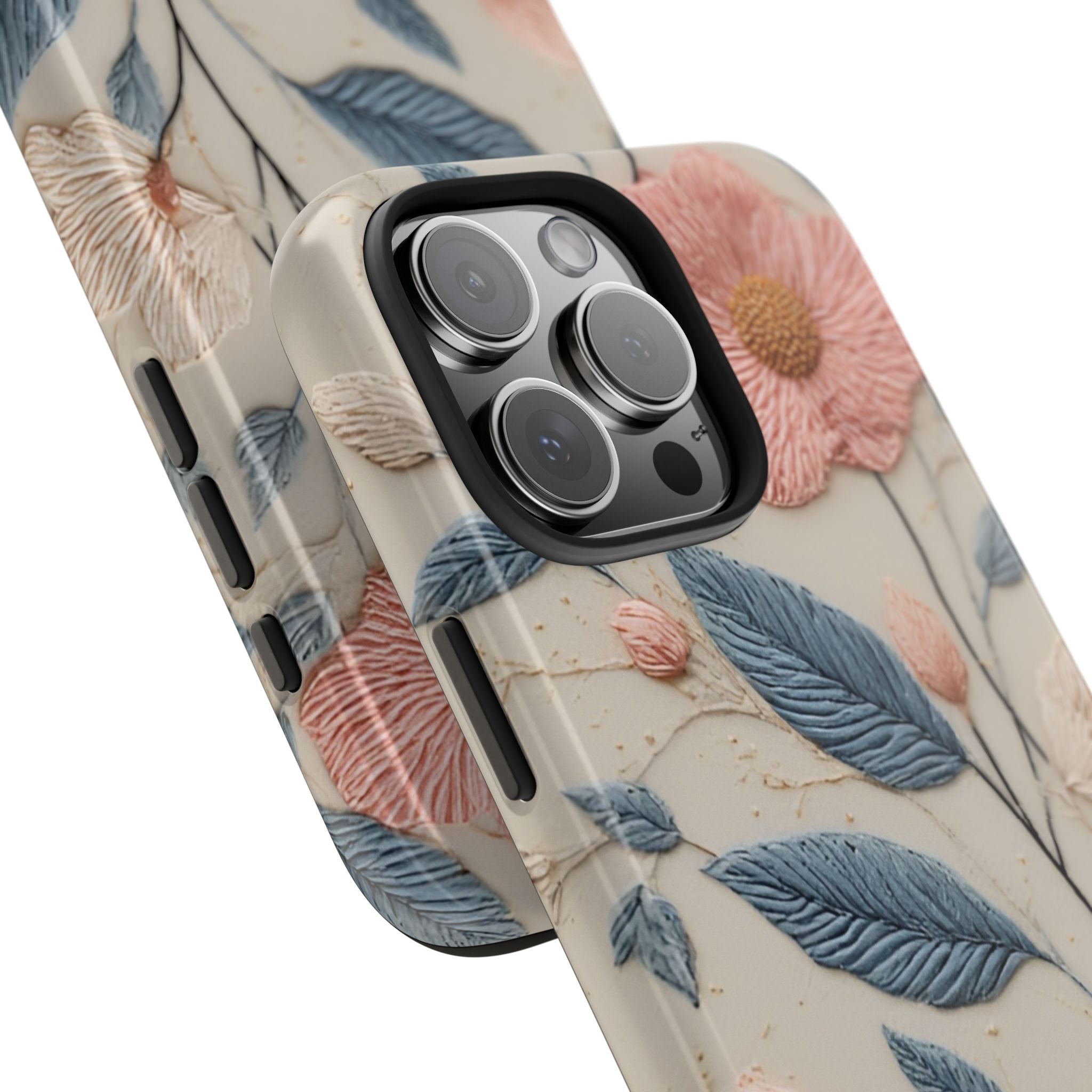 Floral Embroidered Tough Phone Case — Pink Blossom Protective Phone Cover