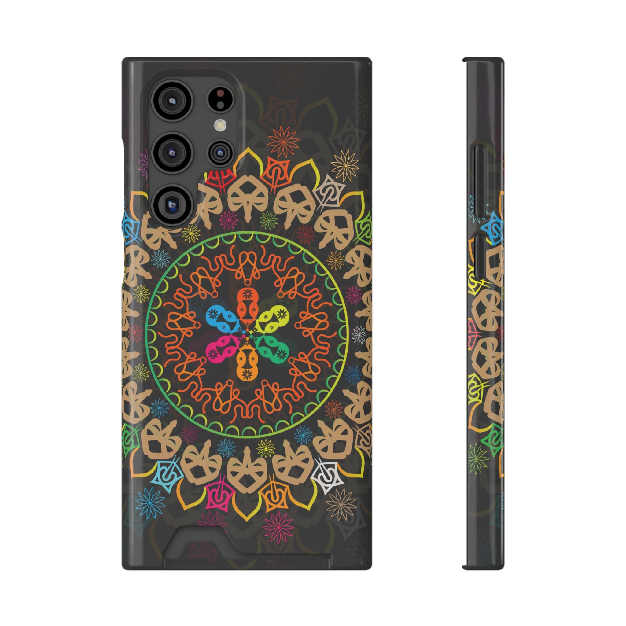 Colorful Mandala Phone Case with Card Holder, Bohemian Phone Accessory, Gift for Him/Her, Vibrant Smartphone Case, Artistic Phone Cover