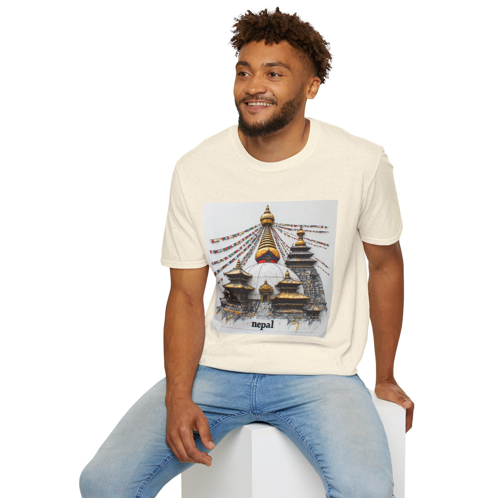 Nepal Temple Graphic T-Shirt — Boudhanath Stupa Prayer Flags Travel Tee