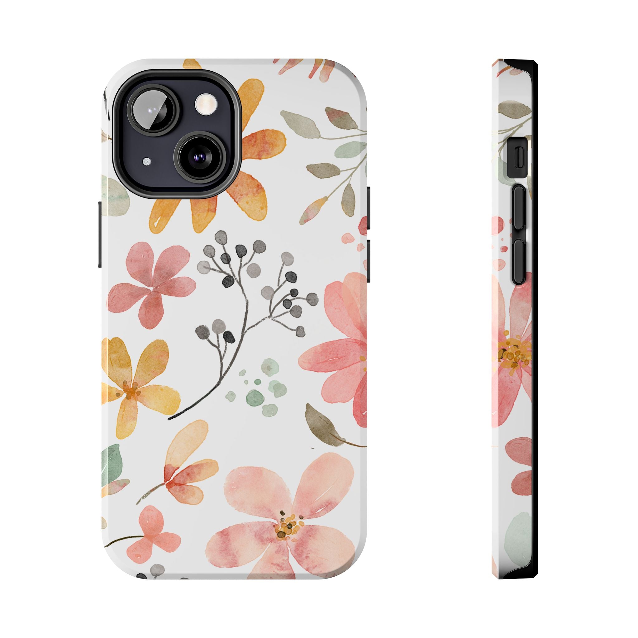 Floral Watercolor Tough Phone Case — Pink & Peach Botanical Protection