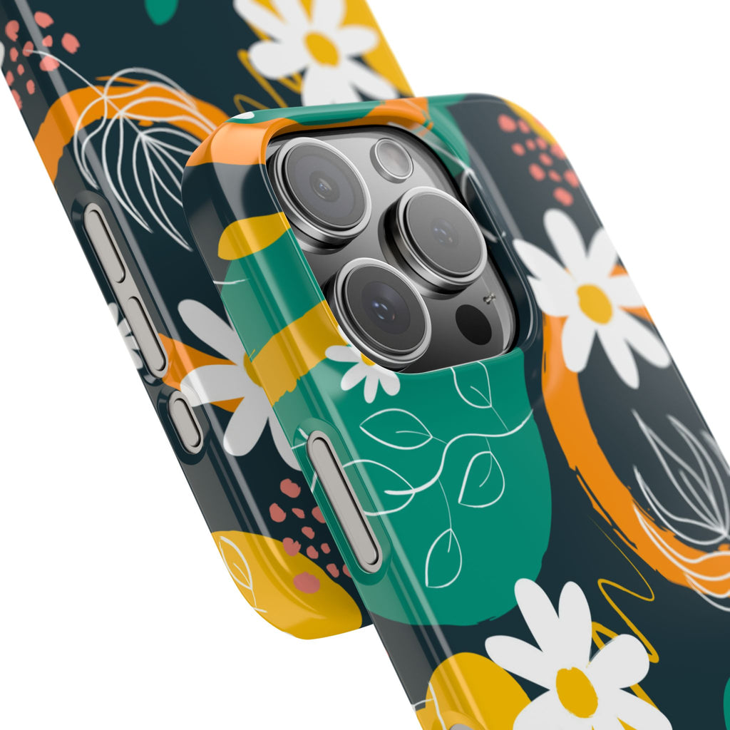 Floral Circle Slim Phone Case — Colorful Abstract Daisies Phone Cover