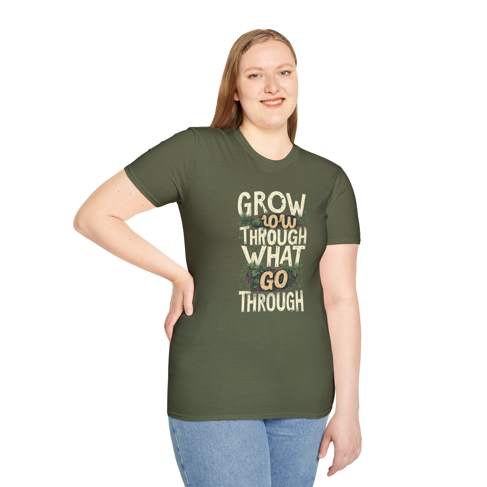 T-Shirt — Floral 'Grow Slow, Go Through' Inspirational Graphic Tee
