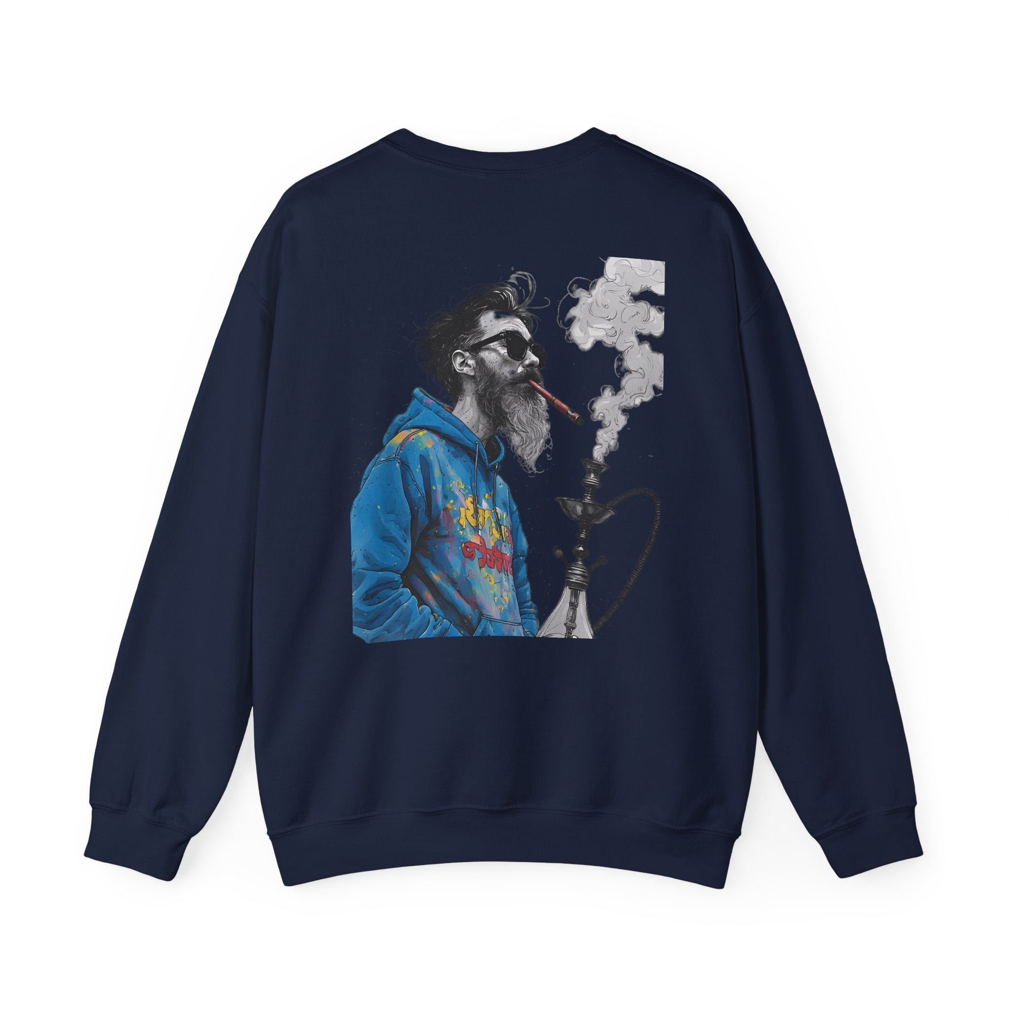 Crewneck Sweatshirt - Bearded Man Smoking Hookah Graphic