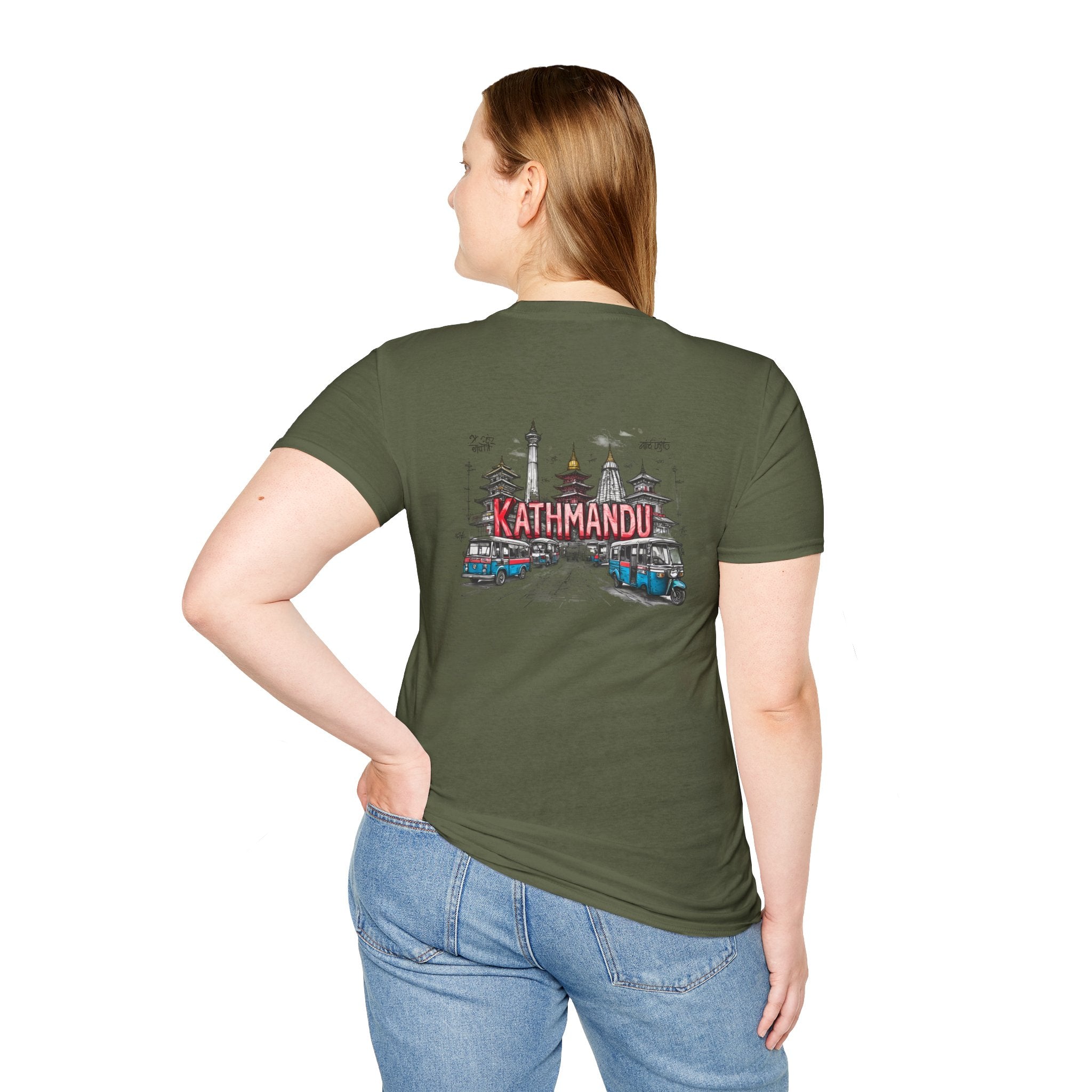 Kathmandu Travel T-Shirt — Nepali Temple & Vintage Jeep Graphic tee